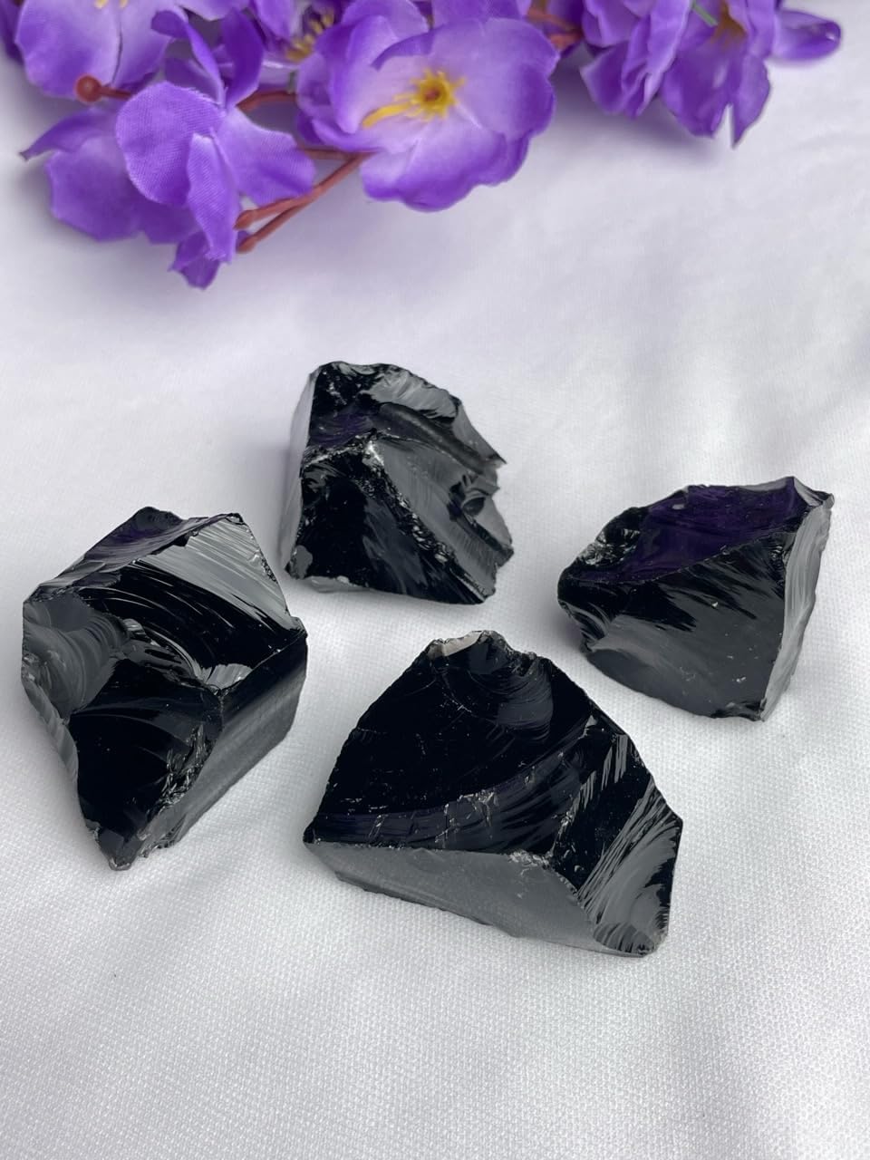 Black Obsidian Raw Stones 1.25-2 Inch, Natural Rough Healing Crystals for Protection, Chakra Balancing, Meditation, Energy Cleansing, Reiki Stones Bulk, Home Decor, Gemstone Collection