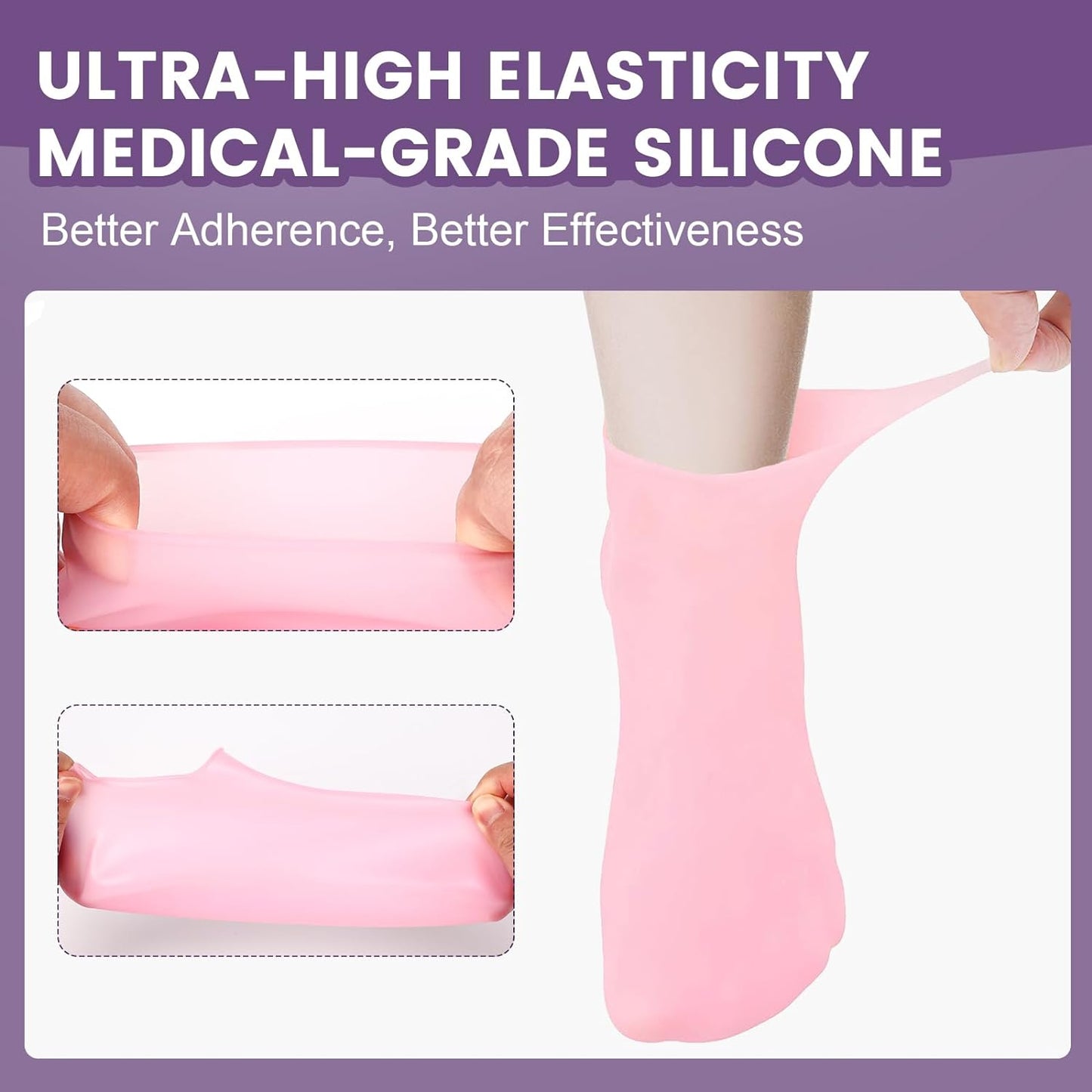 5 Pairs Silicone Socks for Dry Cracked Feet, Women's Moisturizing Foot Socks (Pink, Fits Up to Size 11)
