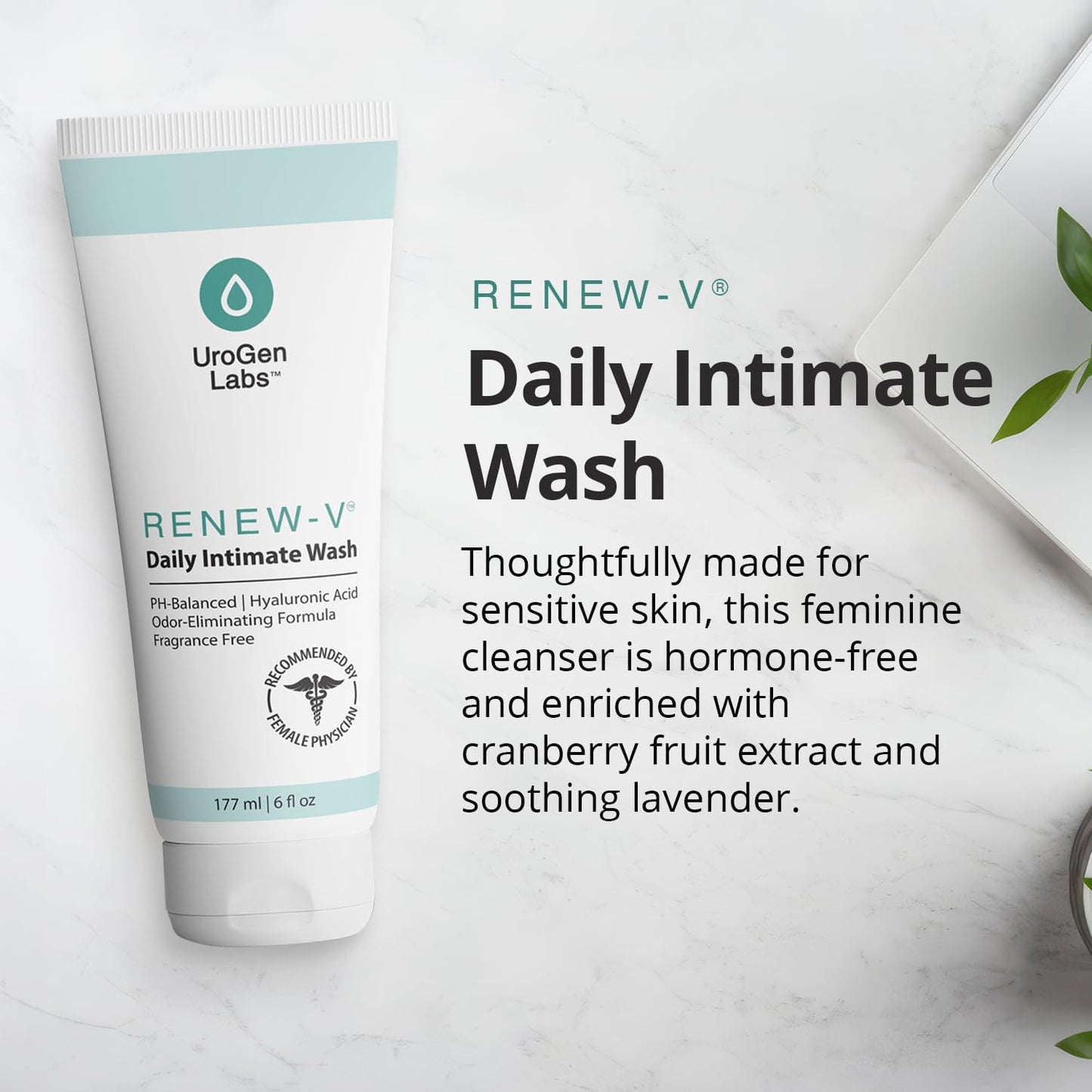 Daily Intimate Wash for Women & Men - Fragrance-Free pH Balance Cleanser w/Boric Acid, Hyaluronic Acid & Vitamin E for Odor Control & Hydration - Male & Feminine Wash, Hygiene Care - 6 fl oz