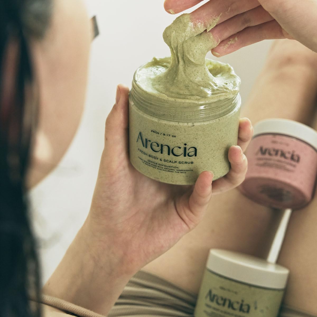 Arencia Fresh Cloud Sea Salt Body & Scalp Scrub (Pink) - Gentle Exfoliation for Softer, Refreshed Skin and Scalp, Korean Skin Care