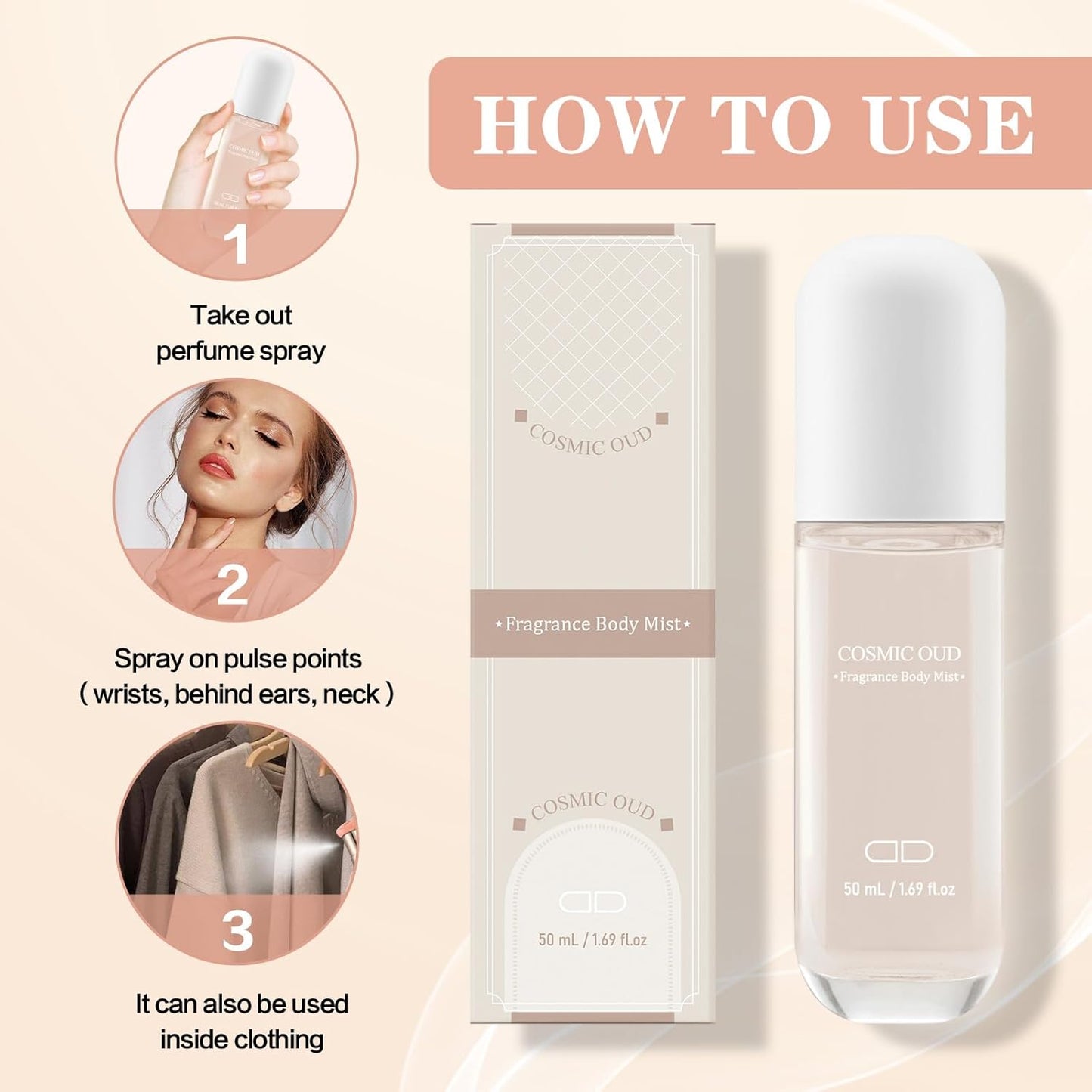 Body Mist Spray – Citrus & Floral Fragrance for Women – Daily Shower Mist & Refreshing Scent – 50ml Travel Size (COSMIC OUD)