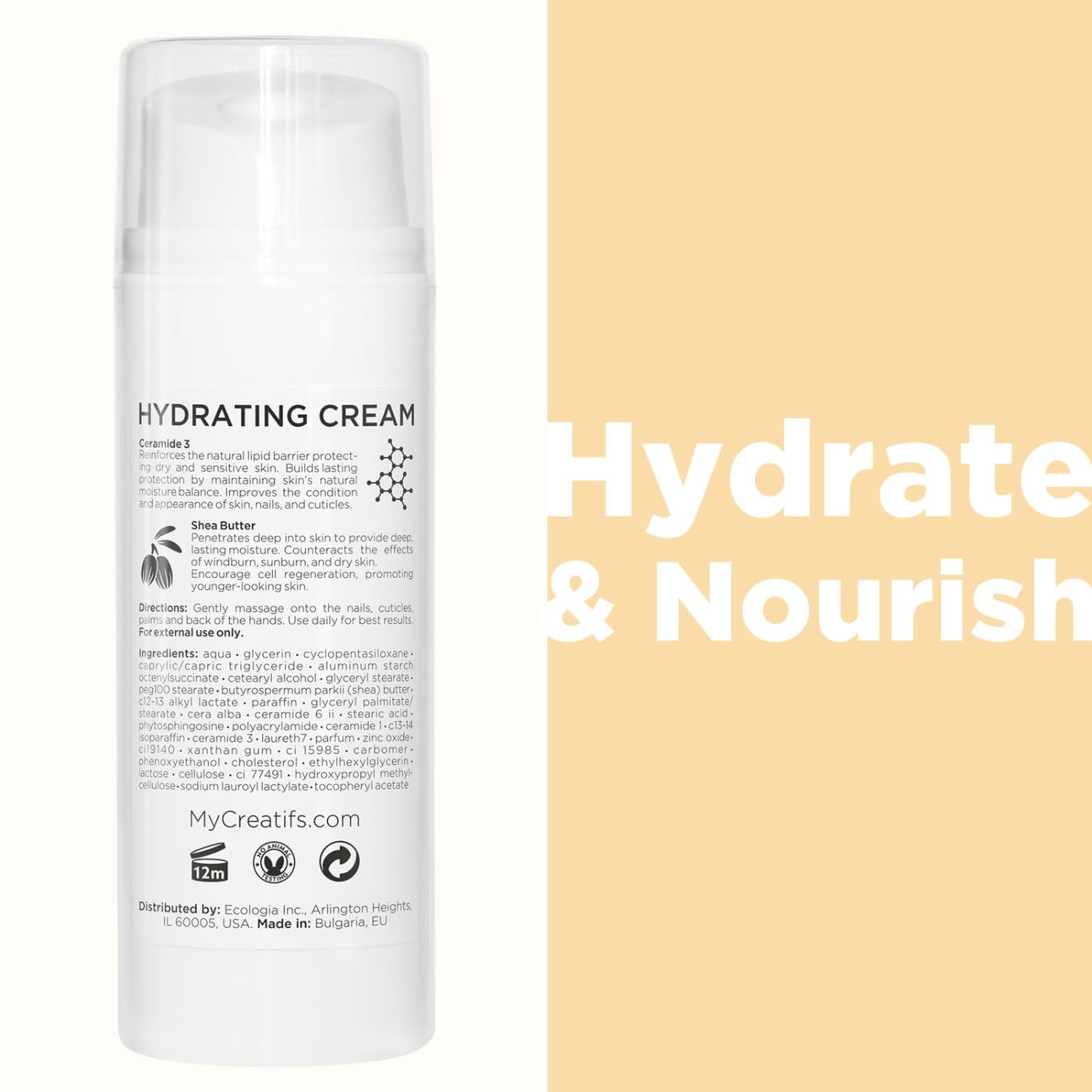 Moisturizing Hand Cream for Dry, Cracked Hands, Nails and Cuticles - 3.4 fl. oz. - Anti-Aging Skin Moisturizer with Vitamin E, Shea Butter, and Ceramides