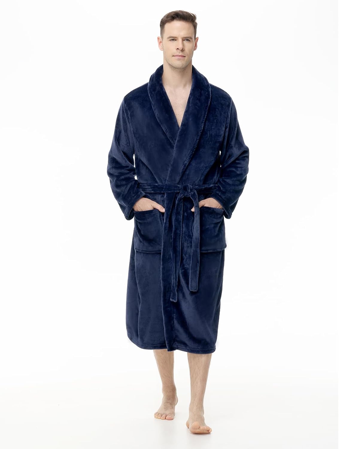 Yurhap Mens Fleece Robe, Soft Plush Robe for Men, Fluffy Bathrobe with Belt & 2 Pockets