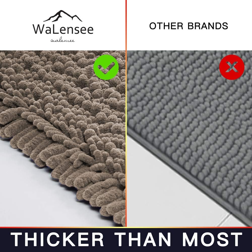 Walensee Bathroom Rug Non Slip Bath Mat (44x24 Inch Taupe) Water Absorbent Super Soft Shaggy Chenille Machine Washable Dry Extra Thick Perfect Absorbant Best Large Plush Carpet for Shower Floor