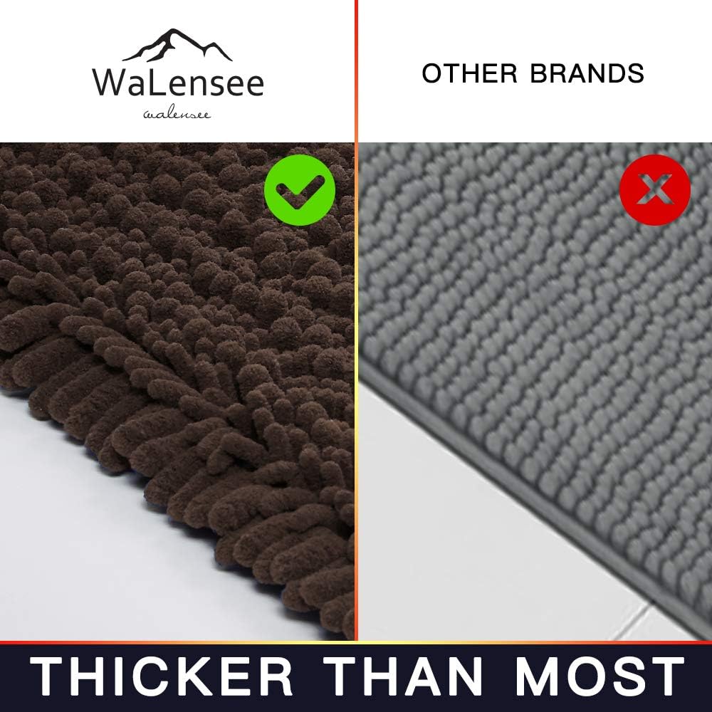 Walensee Large Bathroom Rug Non Slip Bath Mat (72x24 Inch Brown) Water Absorbent Super Soft Shaggy Chenille Machine Washable Dry Extra Thick Perfect Absorbant Best Plush Carpet for Shower Floor