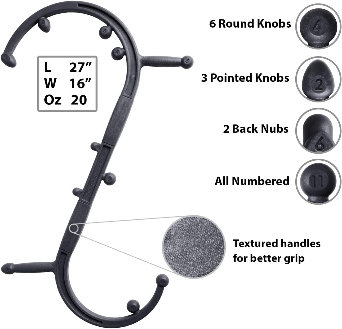 Body Back Buddy Elite – USA Made – Trigger Point Massage Tool, Shoulder Neck Back Handheld Self Massager, Manual Massage Cane, Hook, Muscle Knot Remover with Instructions, Patented (Black)