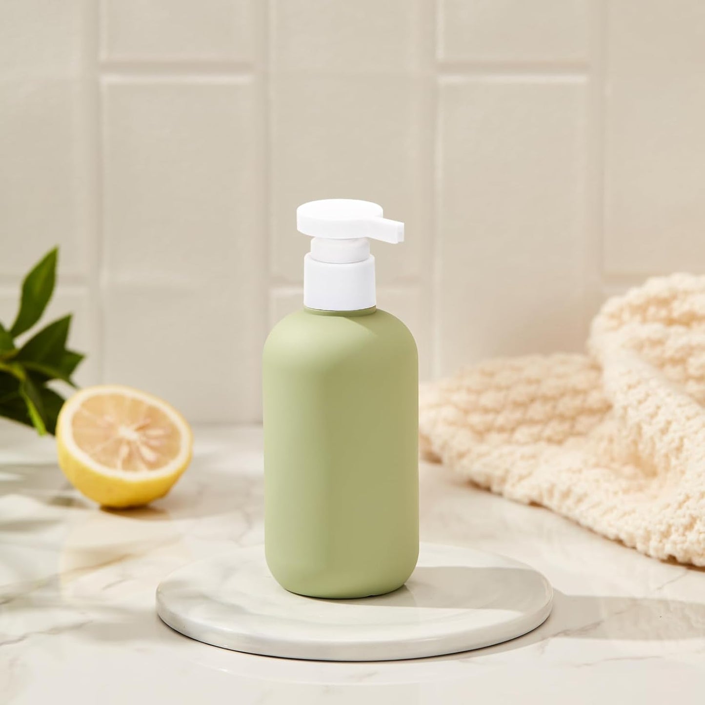 Qeuly Squeeze Bottles with Pump Dispenser and Flip Cap, 8.8 oz Refillable Travel Containers for Toiletries, Plastic Travel Shampoo and Conditioner Bottles (Blue 260)