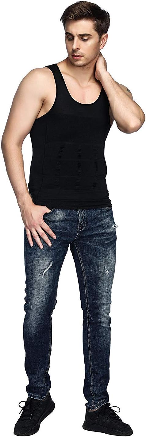 Odoland Mens 3 Pack Body Shaper Slimming Tummy Vest Thermal Compression Shirt Tank Top Shapewear