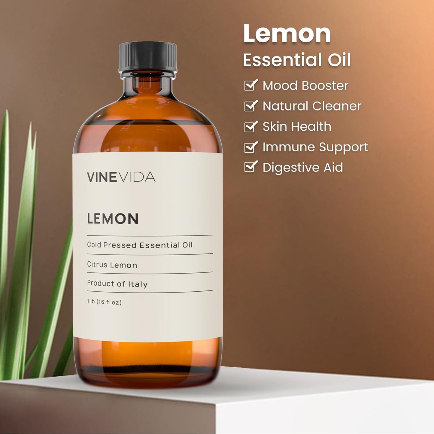 VINEVIDA Lemon Essential Oil 16 oz - Undiluted for Candle Making, Soap Making, and DIY Candle Scents - Bulk Oil Safe for Skin