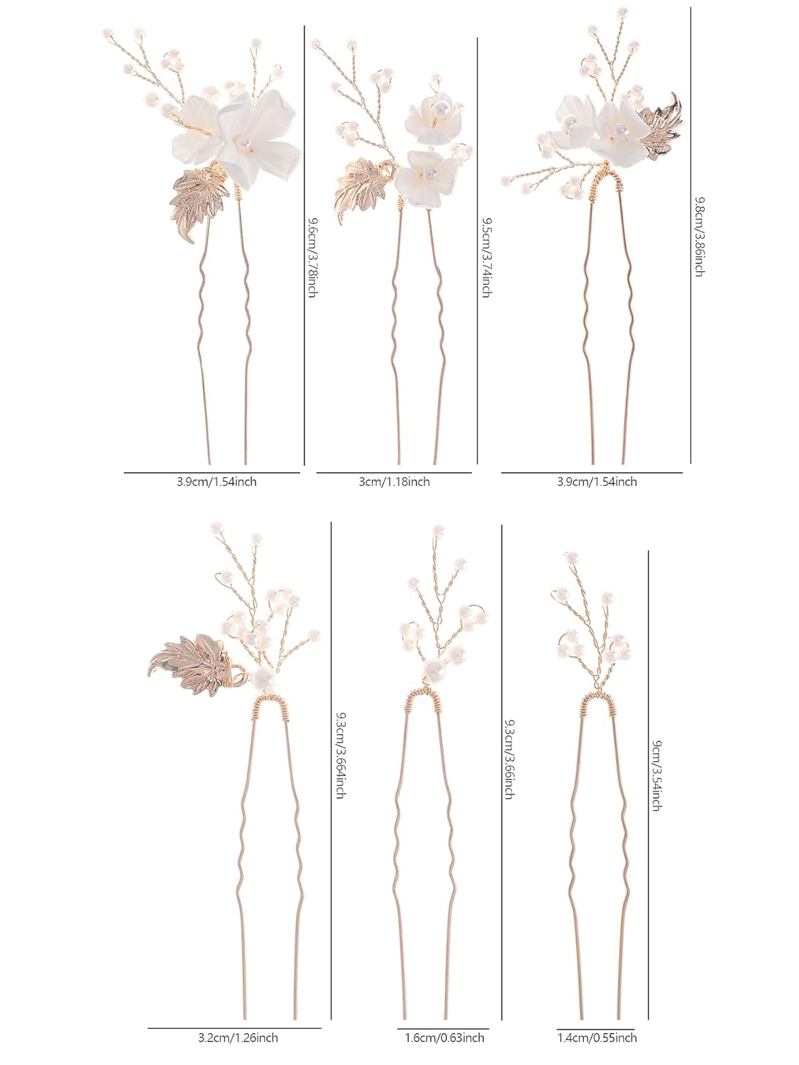 Handmade Pearl Bridal Wedding Hair Pins 6Pcs White Flower Gold Leaf Pearls Clips Bridal Hair Accessories for Women Brides Bridesmaid