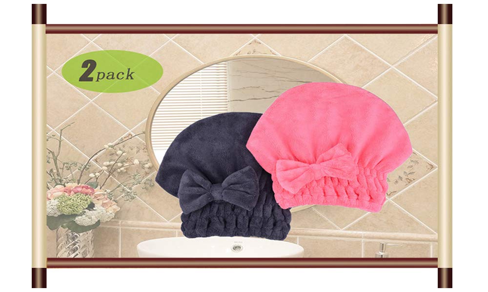 Microfiber Hair Drying Towels Head wrap with Bow-Knot Shower Cap Hair Turban hairWrap Bath Cap for Curly Long & Wet Hair Gift for Women 2pack