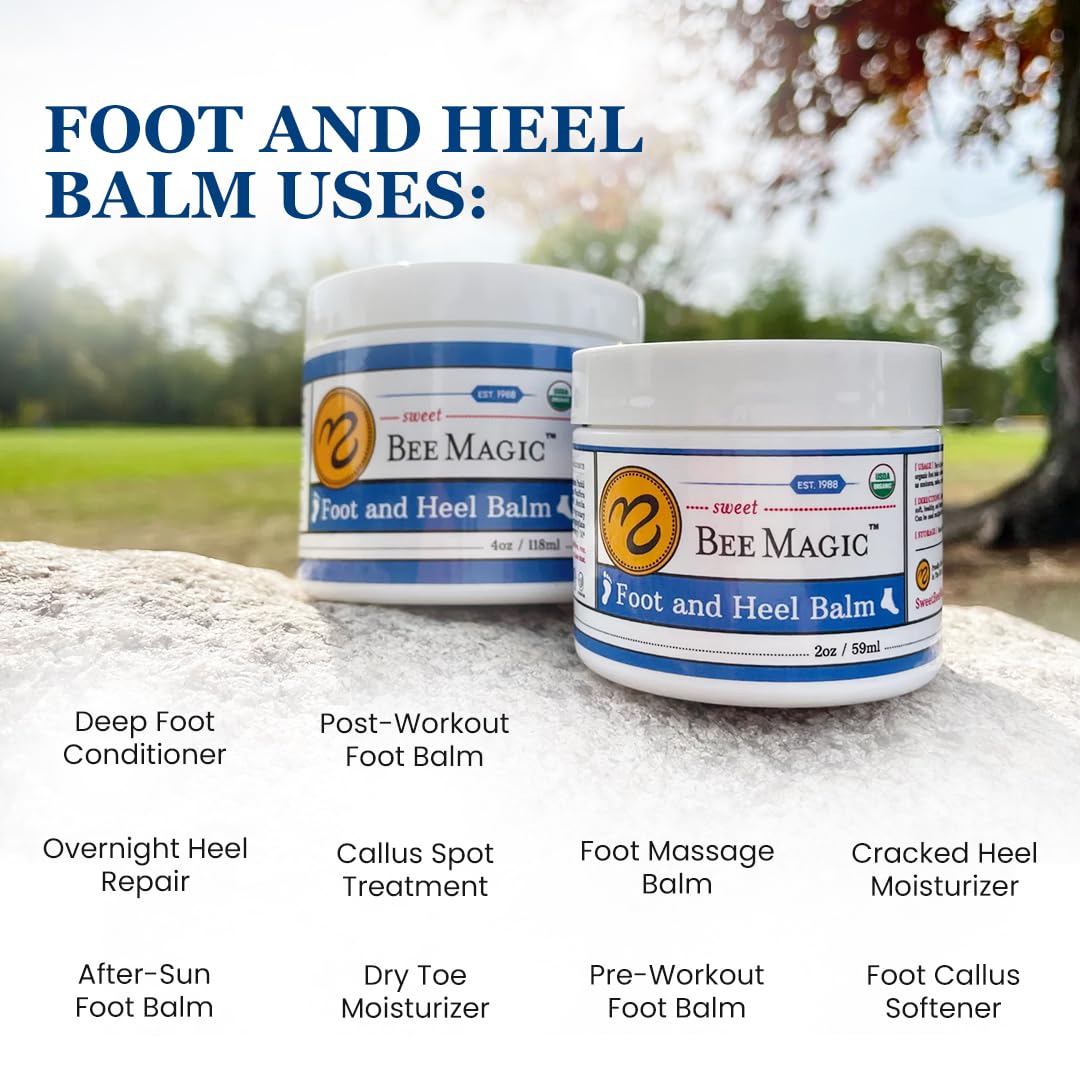 Sweet Bee Naturals Organic All Natural Foot and Heel Balm 2 (2 OZ Jars). For Dry and Cracked Feet Repair. Organic Salve Moisturizer for Heel Care & Callus Treatment. Made in USA. 2 Jars (4 OZ)