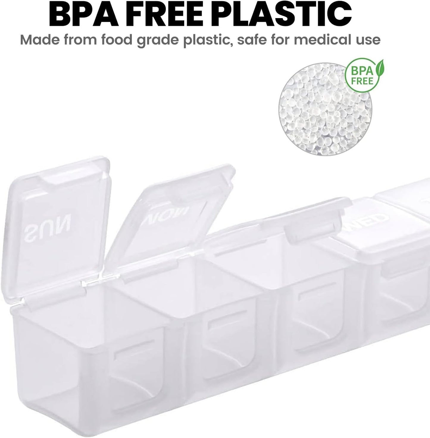 Sukuos Extra Large Weekly Pill Organizer 2 Pcs, Easy to Open Daily Pill Box 7 Day Medicine Cases for Vitamin, Fish Oils or Supplements (Black&White)