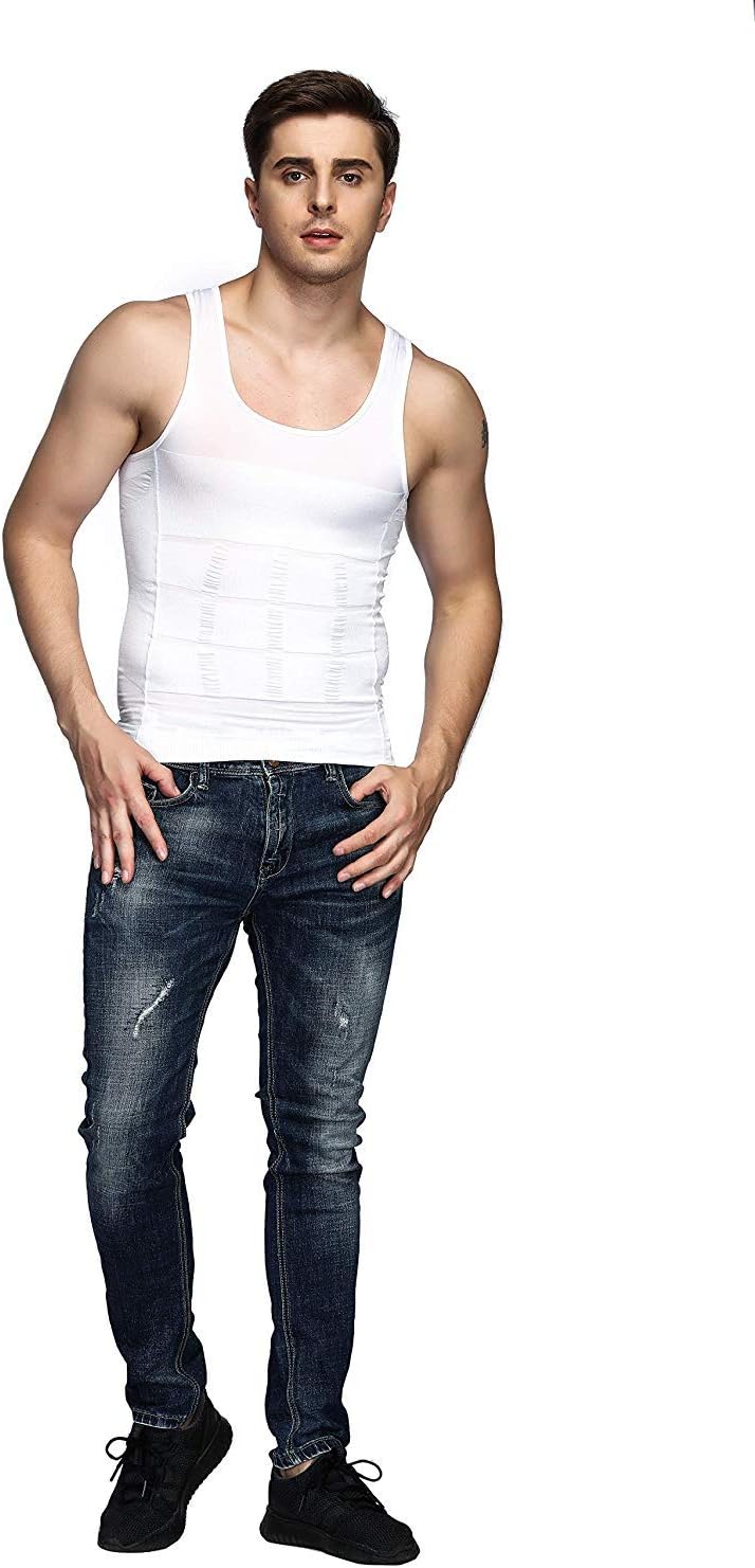 Odoland Mens 3 Pack Body Shaper Slimming Tummy Vest Thermal Compression Shirt Tank Top Shapewear