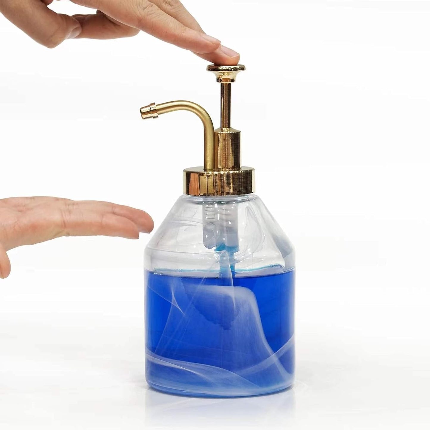 Bathroom Glass Soap Dispenser Set, 2 Pack 375ml/12.7 Oz Unique 3D Cloud Pattern Thick Glass Soap Bottle with Gold Pump for Bathroom Counter, Kitchen Dish Soap Dispenser (White)