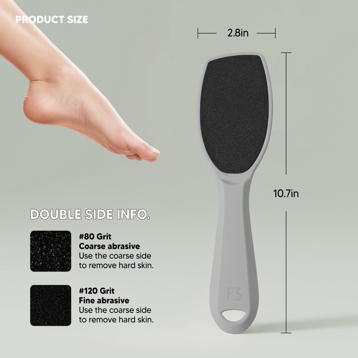 Wide Emery, Double-Sided Pedicure Tool, Colossal Foot File for Men & Women, Effective for Cracked Heel, Callus Remover, Foot Scrubber, Professional, (Gray)