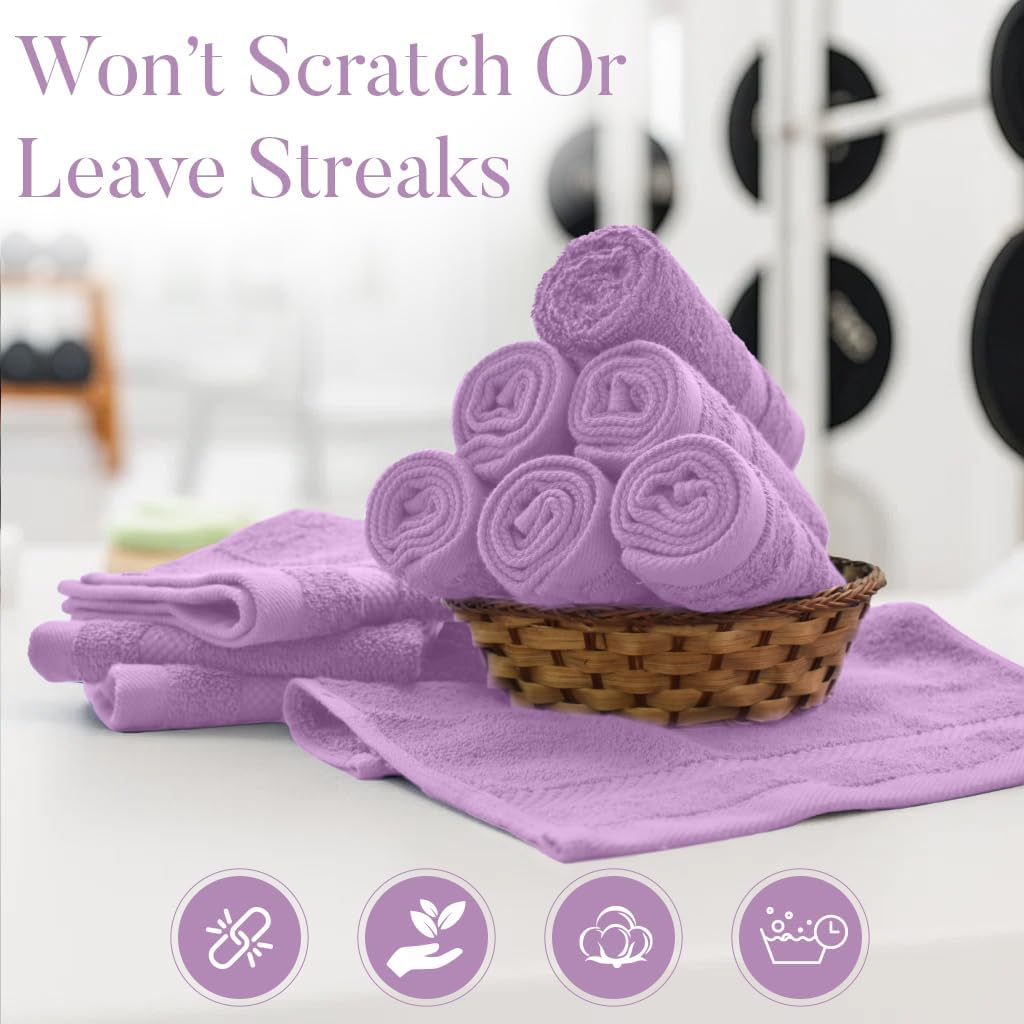 DAN RIVER 12-Pack Premium 100% Cotton Lavendar Face Towels – Reusable Face Towel Set, Soft & Absorbent Wash Rags for Bathroom & Body – Hand and Face Towels, 550 GSM (12x12 in)