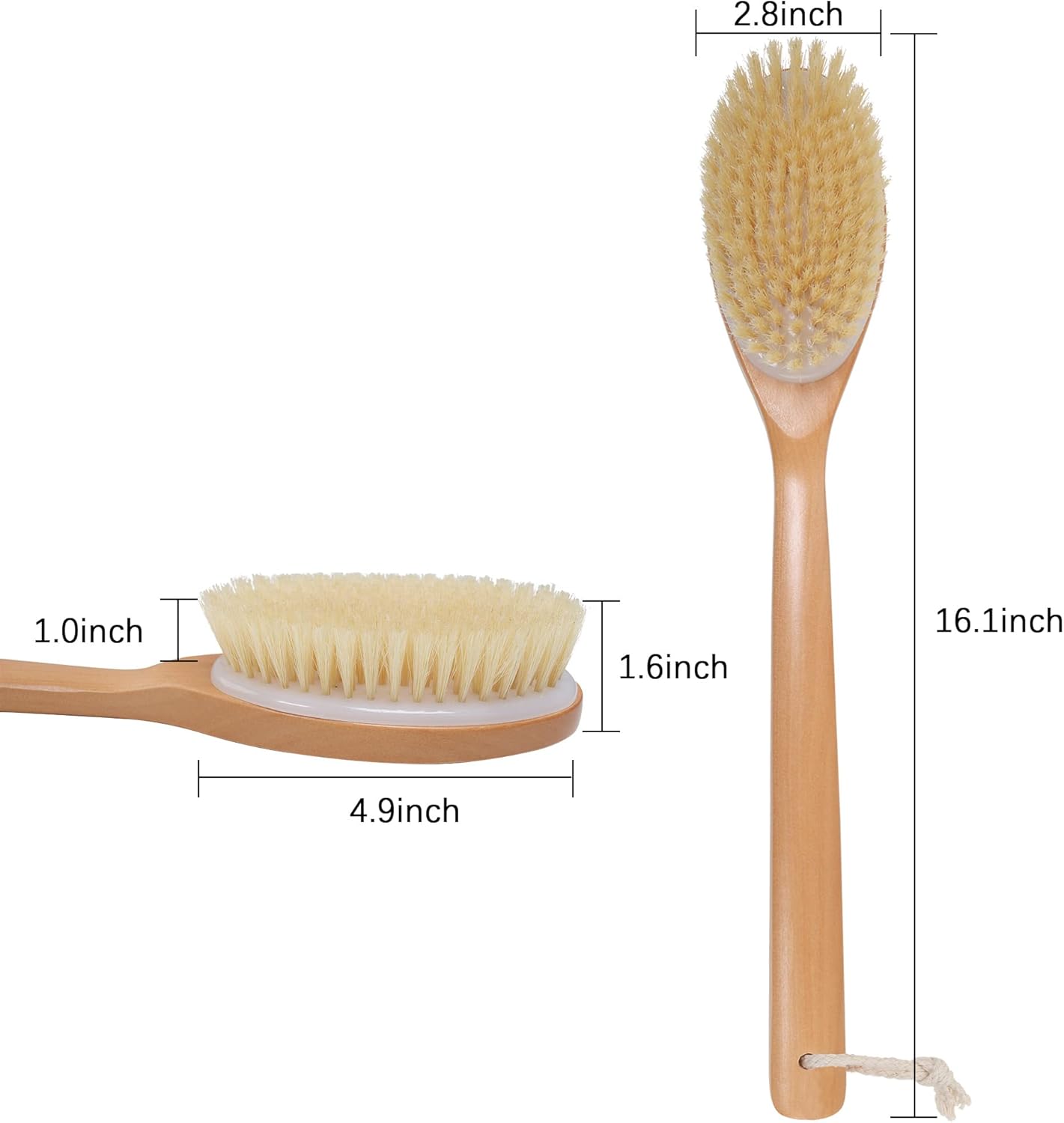 OWIIZI Bath Brushes with Soft and Natural Bristles Antiskid Wooden Long Handle Shower Body Scrubber for Wet or Dry Exfoliating,Back Scrub Deep Cleanse
