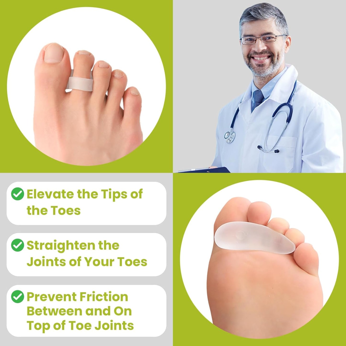 Bukihome Hammertoe Corrector Gel Toe Straighteners - 12 pcs Support Crest for Women & Men - Realign Bent, Crooked, Curled, Claw, Hammer Toes - Clear,Single Loop