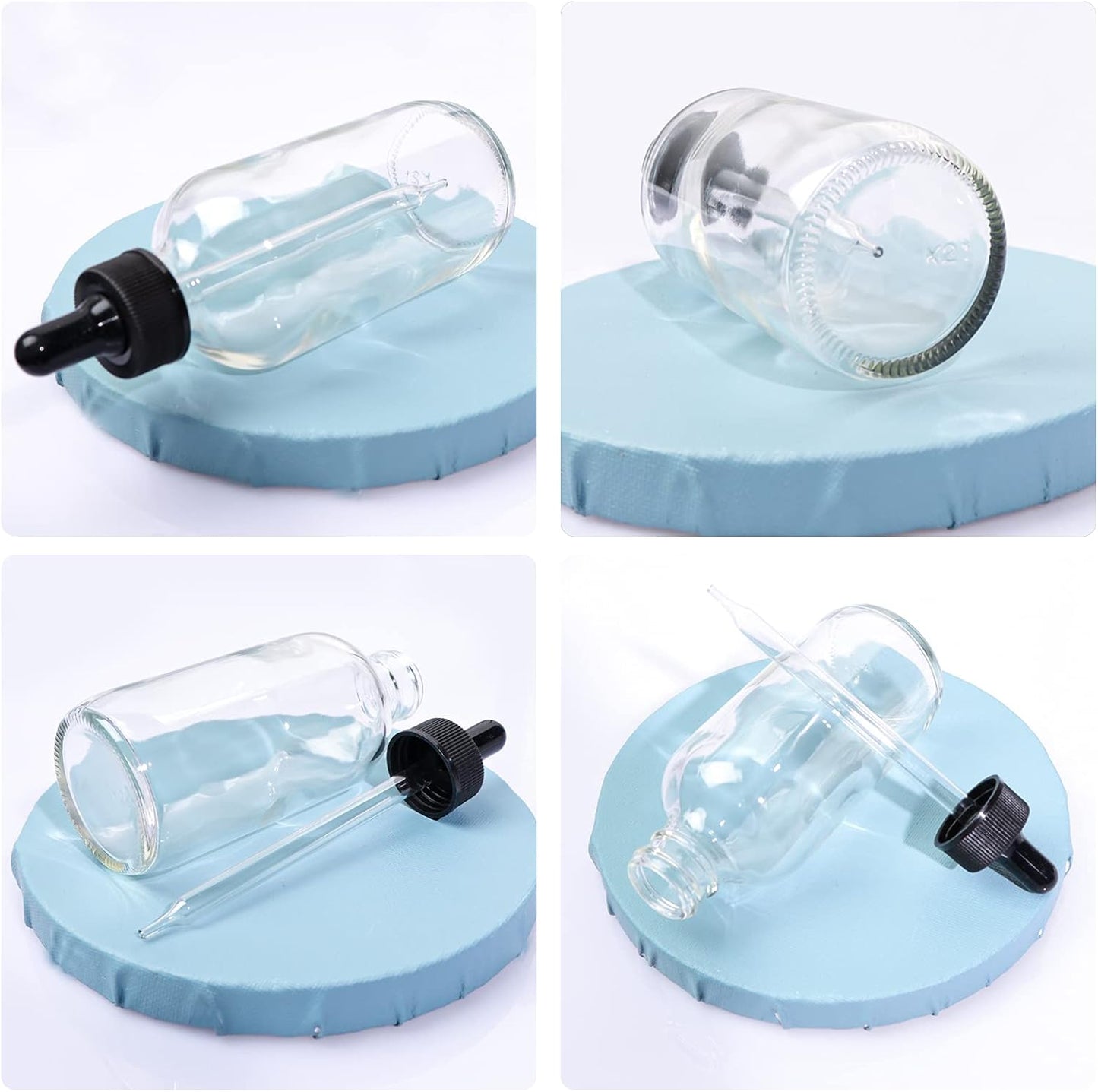 24 Pack 4oz Clear Glass Bottles with Glass Eye Droppers for Essential Oils, Perfumes & Lab Chemicals (2 Brushes, 2 Funnels, 2 Extra Droppers, 36 Pieces Labels & 30ml Measuring Cup Included)