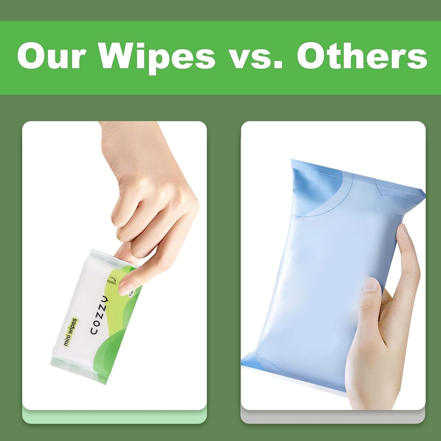 COZZY Ultra-Compact Mini Travel Wipes - Gentle & Skin-Friendly, Unscented, Alcohol-Free, Paraben-Free - Ideal for Adults, Kids & Babies - 8 Packs (56 Total Wipes)