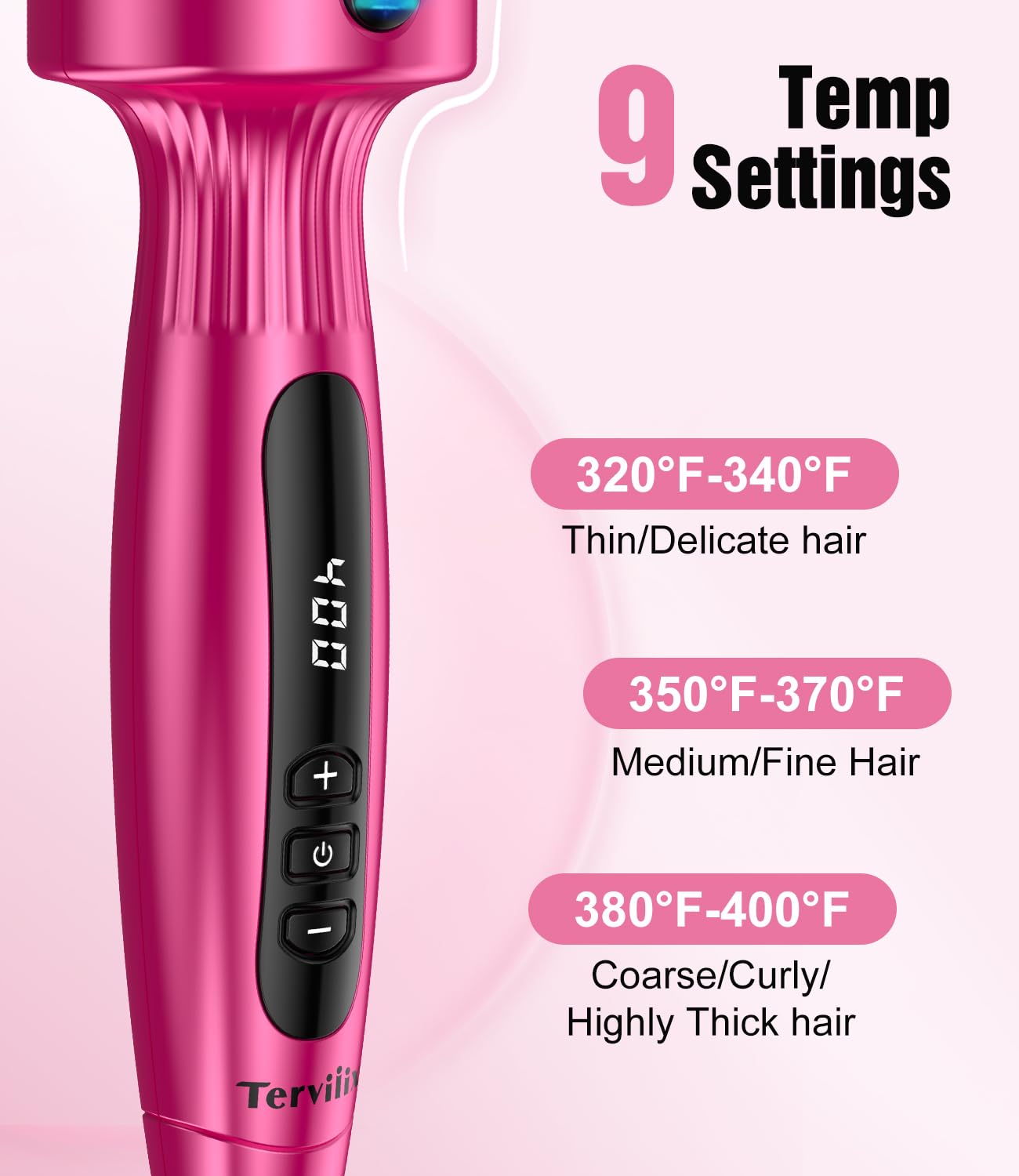 Terviiix 1.77" Ionic Thermal Brush, Heated Round Brush with Dual MCH Tech, 9 Temp Adjustments, 30S Fast Heating, Easily Create 90's Voluminous & Smooth Style, Non-Blowing, Dual Voltage