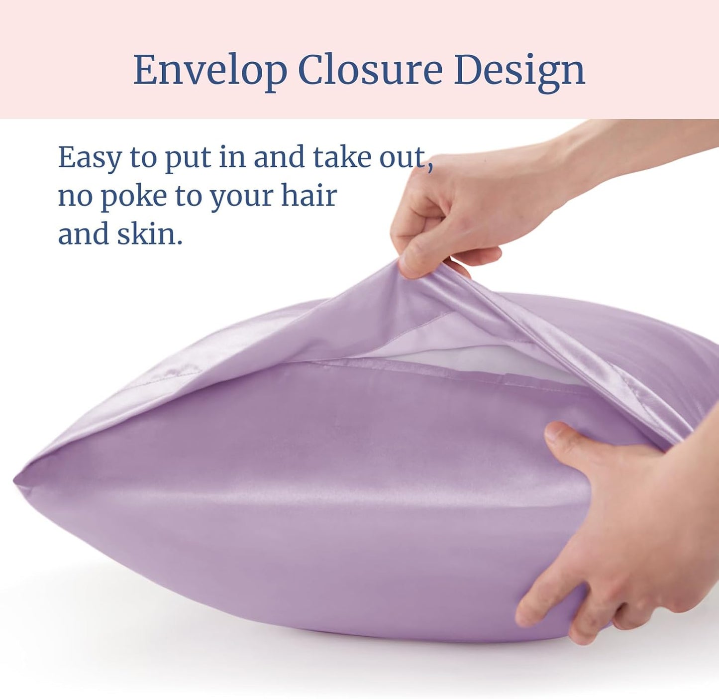 BEDELITE Satin Pillowcase for Hair and Skin, Super Soft and Cooling Similar to Silk Pillow Cases 2 Pack with Envelope Closure, Gift for Women Men(20"x26" Standard Size, Lavender)