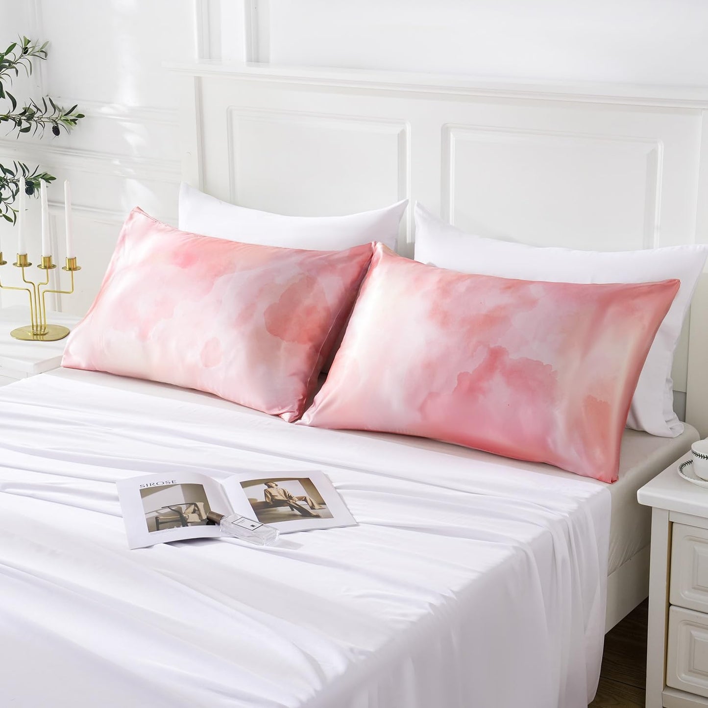 MR&HM Satin Pillowcase for Hair and Skin, Silk Satin Pillowcase 2 Pack, King Size Pillow Cases Set of 2, Silky Pillow Cover with Envelope Closure (20x40, Dream Pink)