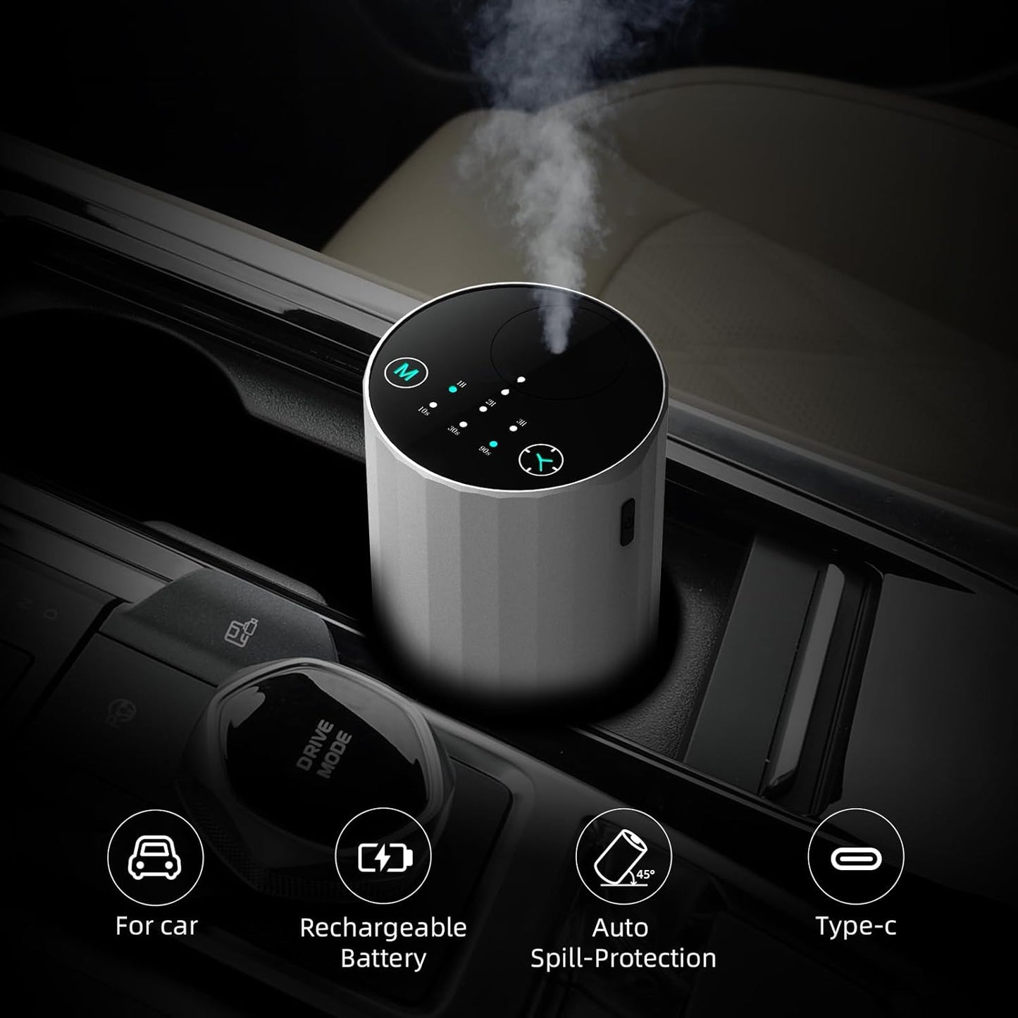 Waterless Essential Oil Diffuser Aromatherapy Scent Diffusers for Home Large Room, Bedroom, Car, Office, Desk, Battery Operated Mini Portable Air Freshener (Silvery)