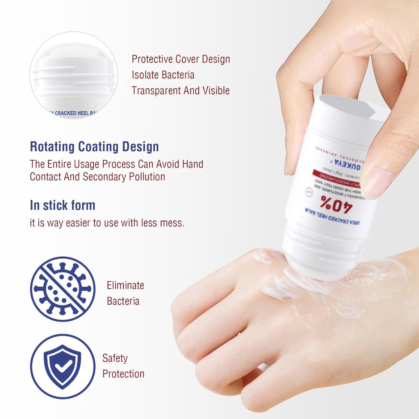 OUKEYA Urea Cream Stick 40 Percent,Heel Balm,Urea Hand Cream Stick and Foot Cream Stick for Dry Cracked,Cracked Heel Treatment.Urea Cream 40 Percent for Feet Maximum Strength(2 Pack)