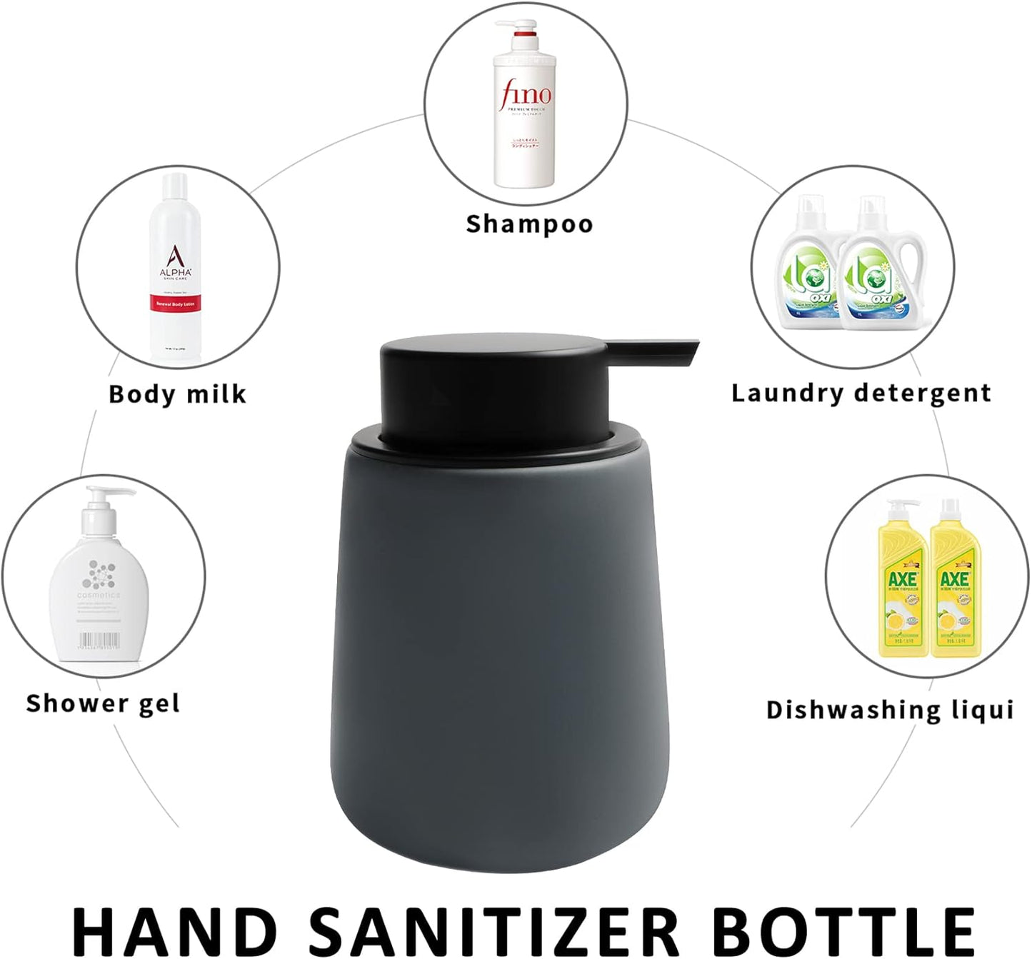 Soap Dispenser Ceramic with Easy-to-Press Pump Hand Lotion Liquid Dispenser for Shampoo Bathroom Kitchen 12 oz Grey