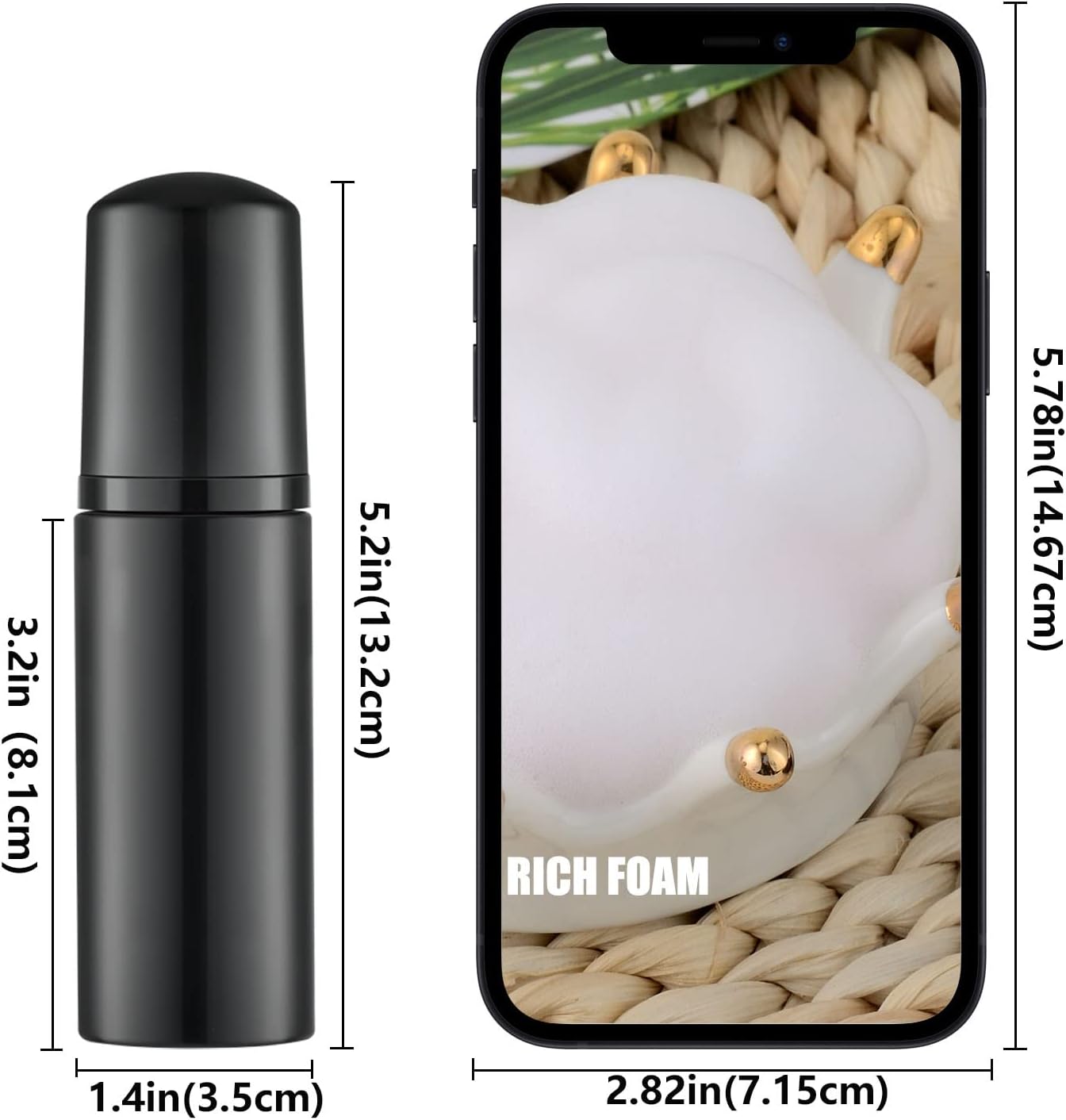 KOIBITO 2 Oz Black Foam Soap Bottle with Black Pump Empty Travel Foaming Dispenser for Hand Soap,Lash Shampoo,Body Wash(12 PCS, Black Cap)