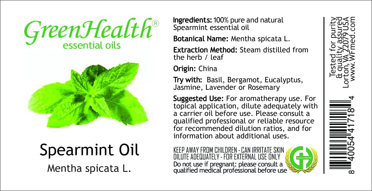 GreenHealth Spearmint Essential Oil 16 fl oz β 100% Pure & Uncut, Therapeutic Grade, Natural Aromatherapy Oil in Aluminum Bottle