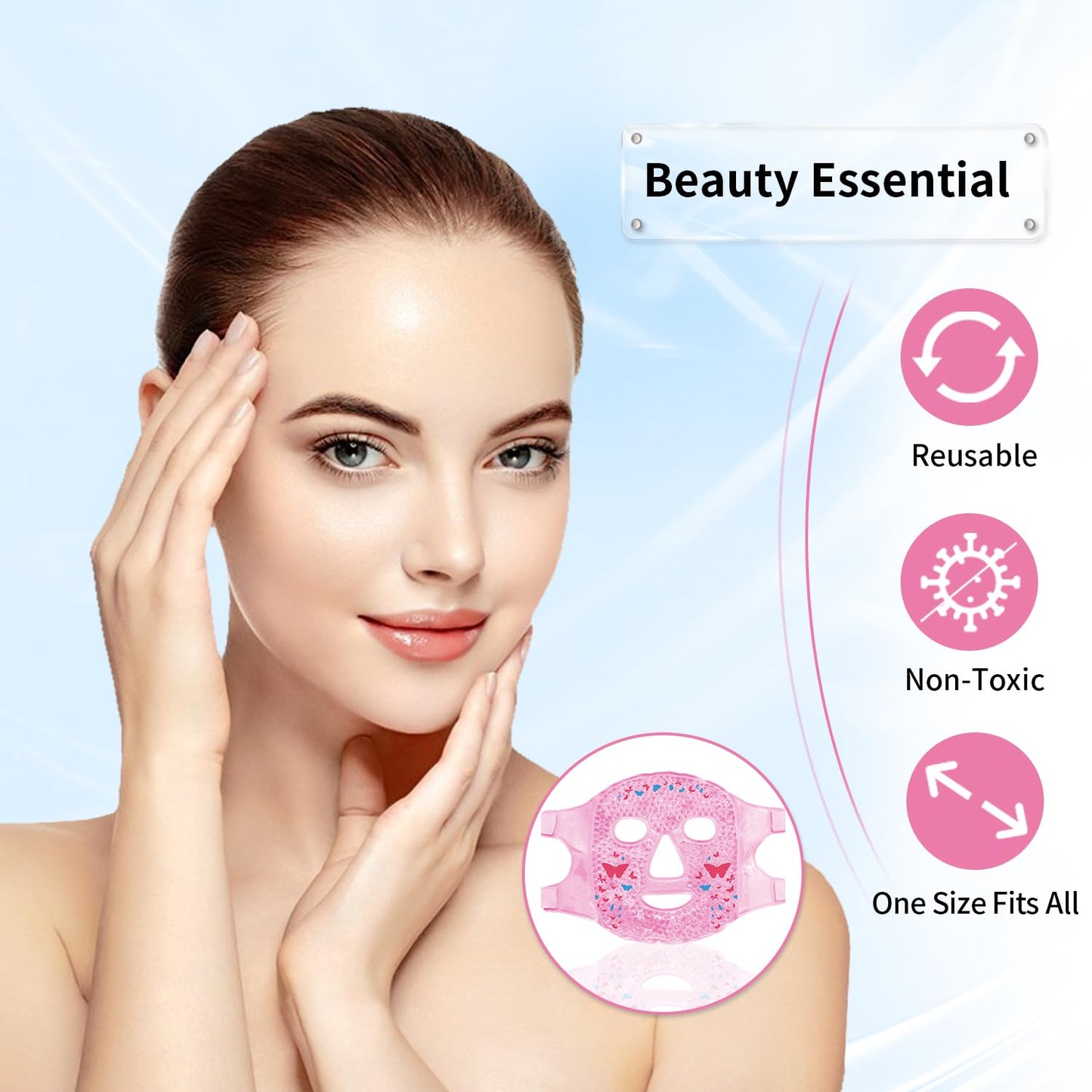 2PCS Cold Face Eye Masks Ice Face Mask Hot Cold Compress for Dark Circles, Puffiness, Migraines, Headache, Stress, Redness, Cooling Face Masks for Women Man, Skin Care