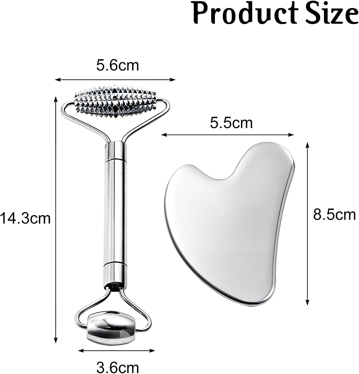 Gua Sha Facial Tools and Face Roller Set, Stainless Steel Facial Sculpting Eyes Roller Guasha for Face, Chin & Jawline Sculpting,Skin Care (Stainless Steel)