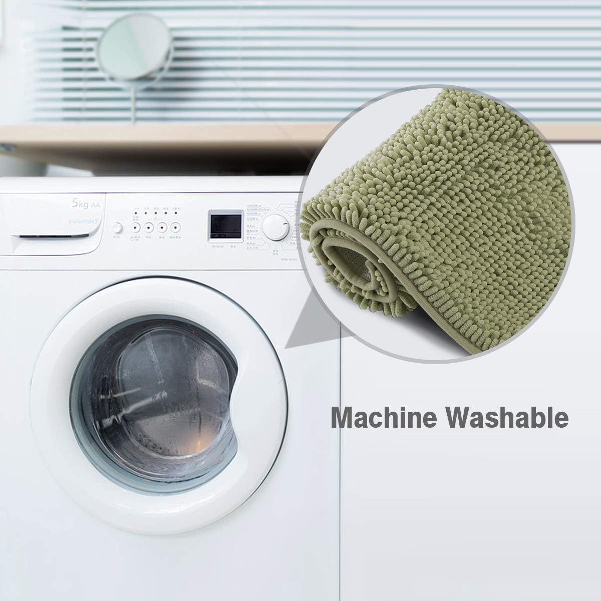 ITSOFT Plush Bathroom Rug 47x21, Absorbent Machine Washable Non Slip Chenille Bath Mats, Quick Dry Bathmat, Bath Rugs for Bath, Shower, Bedroom, or Door Mat, Sage Green