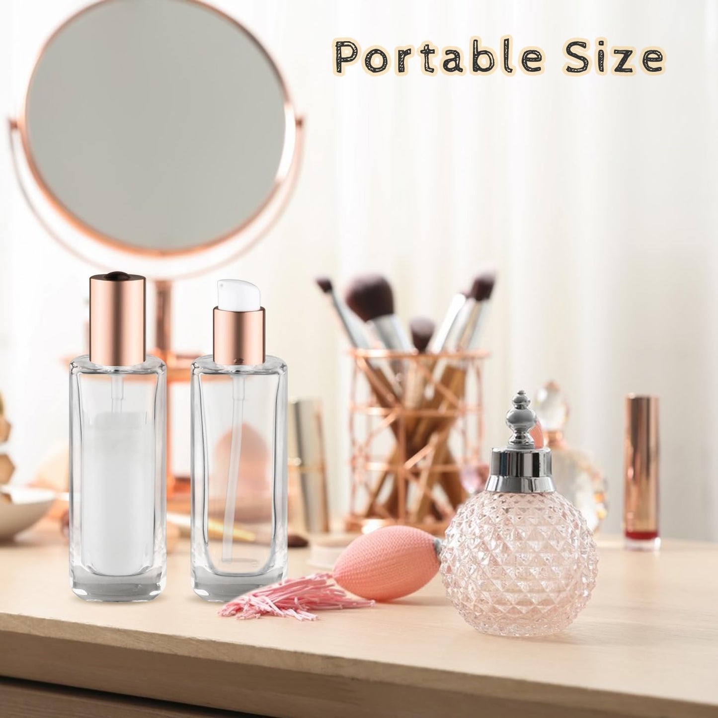 6Pcs 50ml/1.7oz Small Clear Pump Bottle with Gold Lid Glass Lotion Jars Travel Size Liquid Foundation Dispenser Refillable Cosmetic Containers for Cream,Shampoo,Conditioner