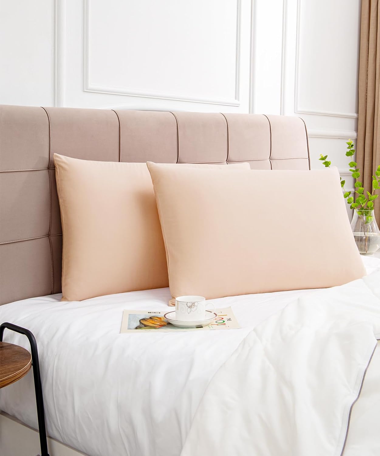 Warmstar Cotton Pillow Cases Standard Size Set of 2, 600 Thread Count Pillowcases 20x26 Inches, Soft Long Staple Cotton Pillowcases Breathable with Envelope Closure,Champagne