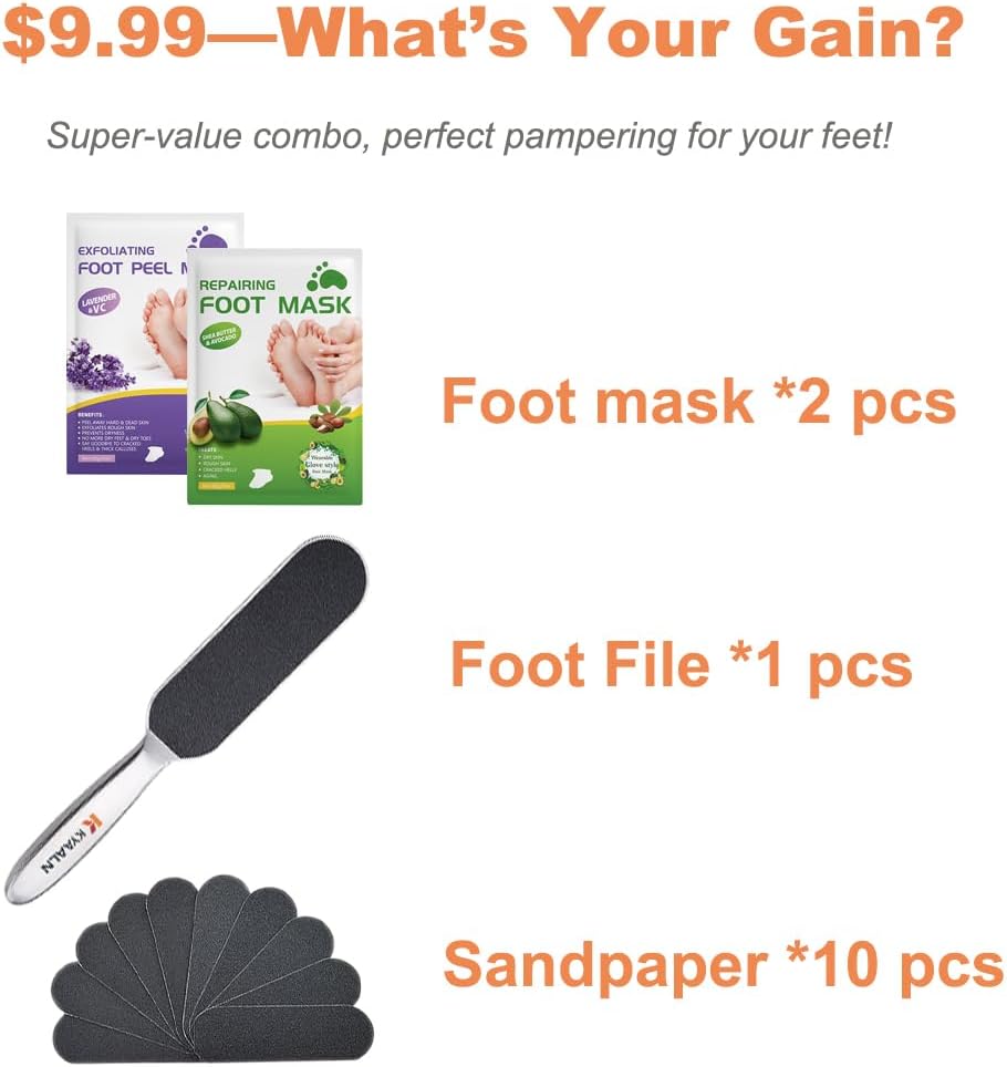 Professional Stainless Steel Foot File & Rasp Callus Remover - Remove Hard & Dead Skin, Dual Sided for Wet and Dry Feet, Innovative Pedicure Solution with 2pcs Foot Mask Set