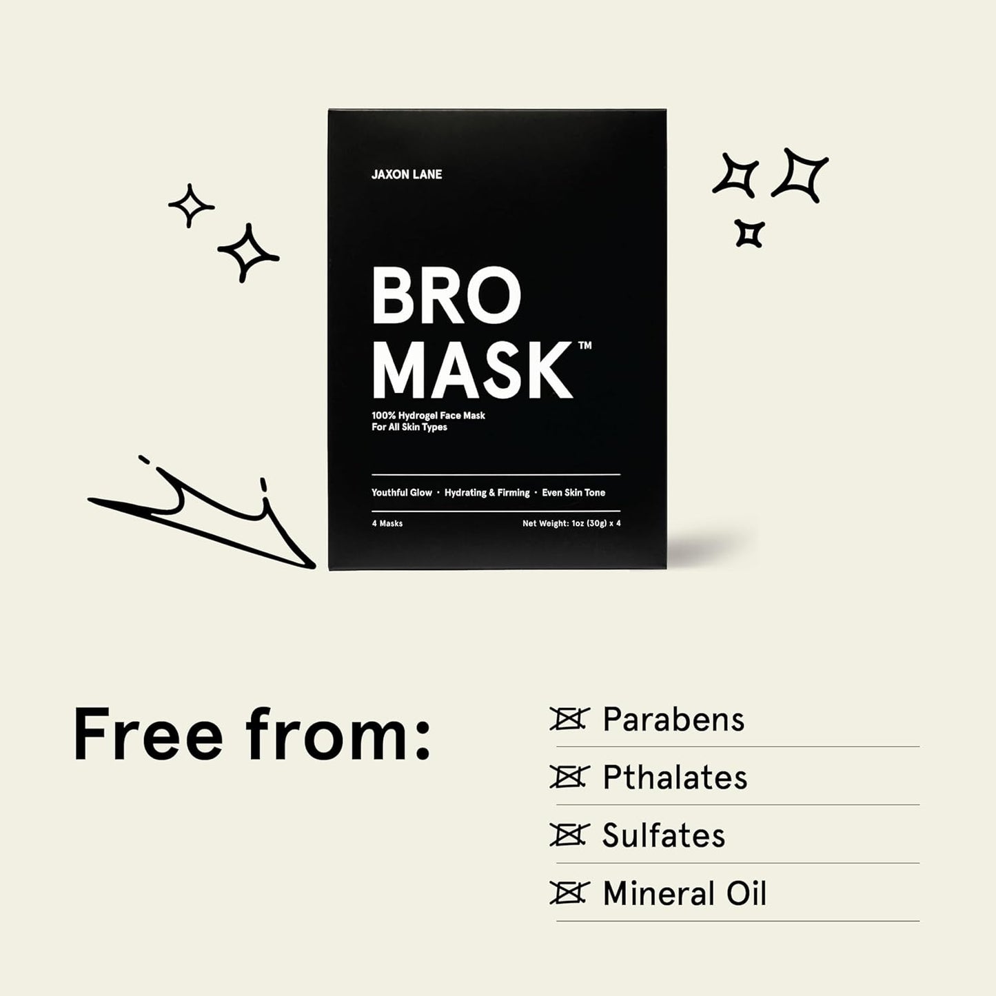 JAXON LANE BRO MASK Korean Face Mask for Men: Premium Mens Face Mask Skin Care & Facial Anti Aging Sheet Masks with Hydrogel, Vitamin C, Hydrating Hyaluronic Acid, Hydrolyzed Collagen (2 X 4 Pack)