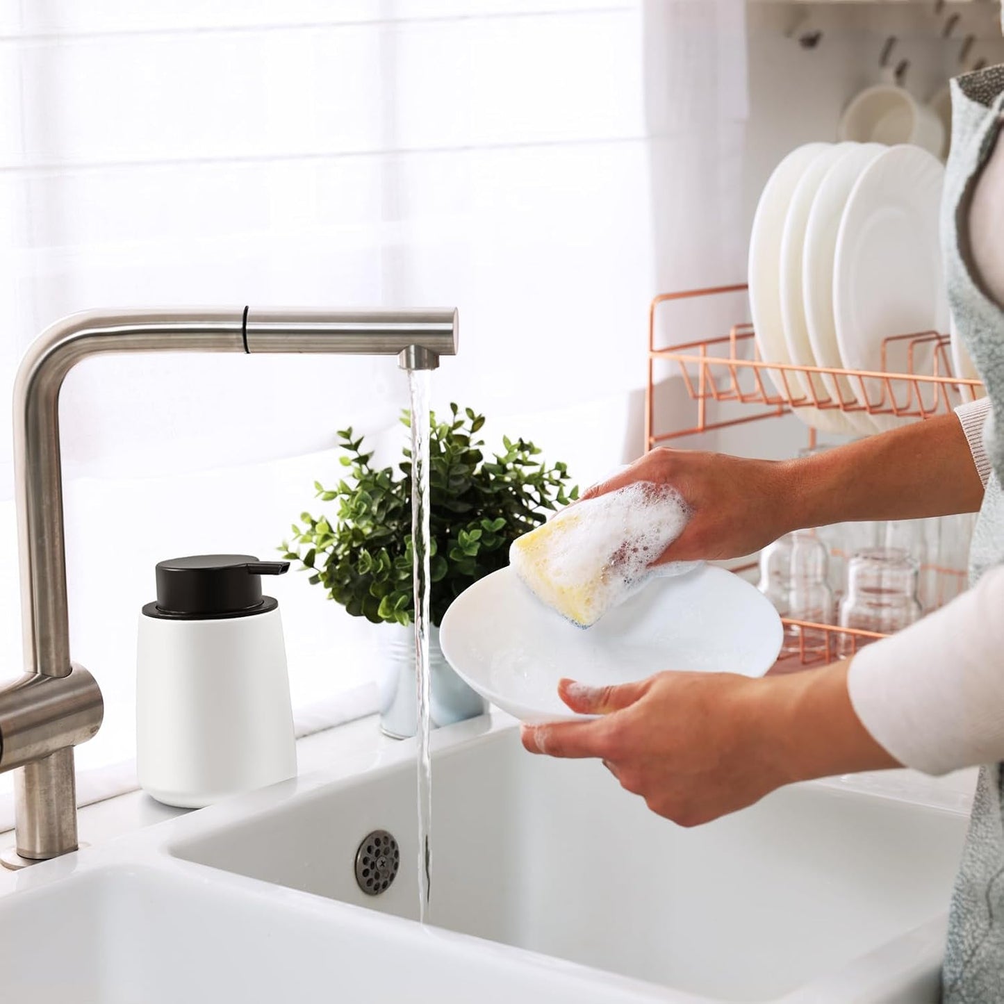 Ceramic Foam Soap Dispenser 2 Pack, 12oz White Lotion Hand Sanitizer Soap Dispenser with Easy-to-Press Pump for Bathroom & Kitchen Countertop Refillable