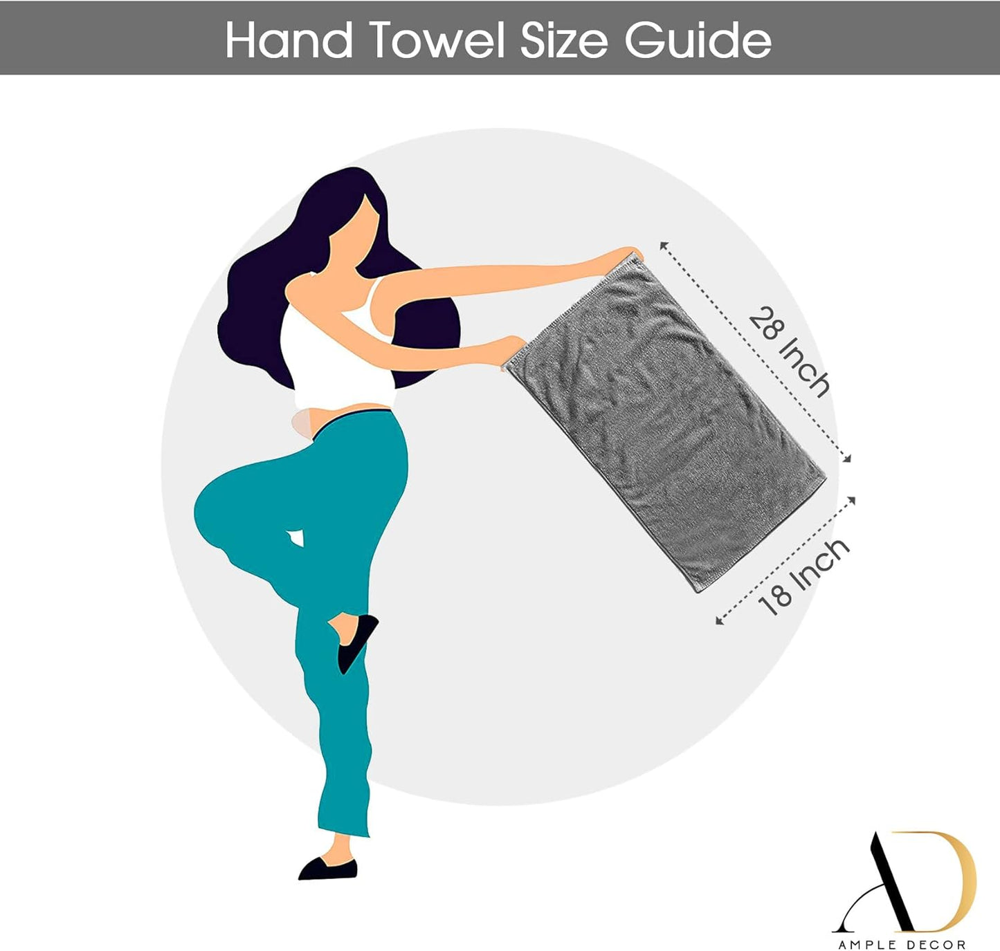 Ample Decor Bathroom Hand Towel 18 X 28 Inch 600 GSM 100% Cotton, Soft Absorbent - 4 Pcs Black