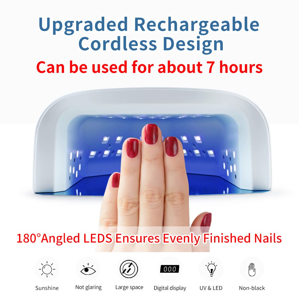 UV LED Nail Lamp - Rechargeable Nail Light for Gel Polish 60W Faster Nail Dryer for Fingernail Toenail with Auto Sensor Professional Portable Handle Nail Curing Lamp