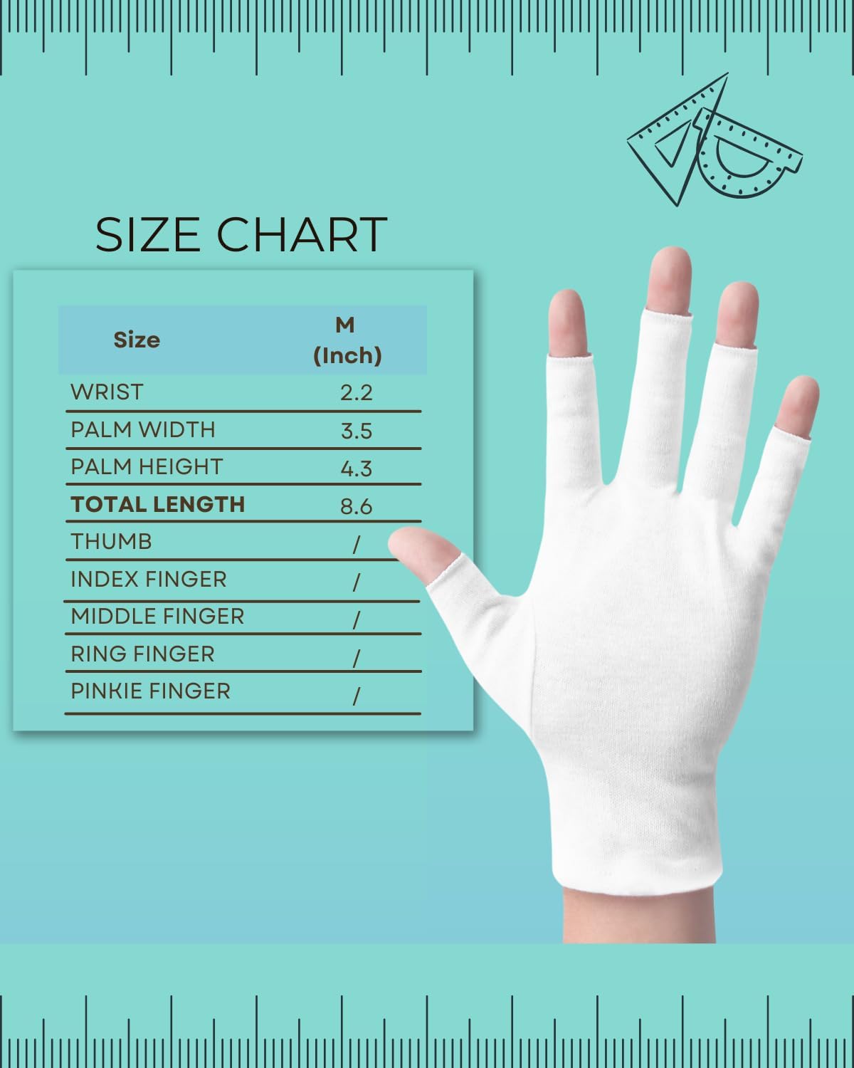 2 Pairs White Cotton Moisturizing Gloves – Fingerless Design with 5 Open Fingertips per Glove – 100% Cotton – Touchscreen-Friendly Night Gloves for Dry Hands