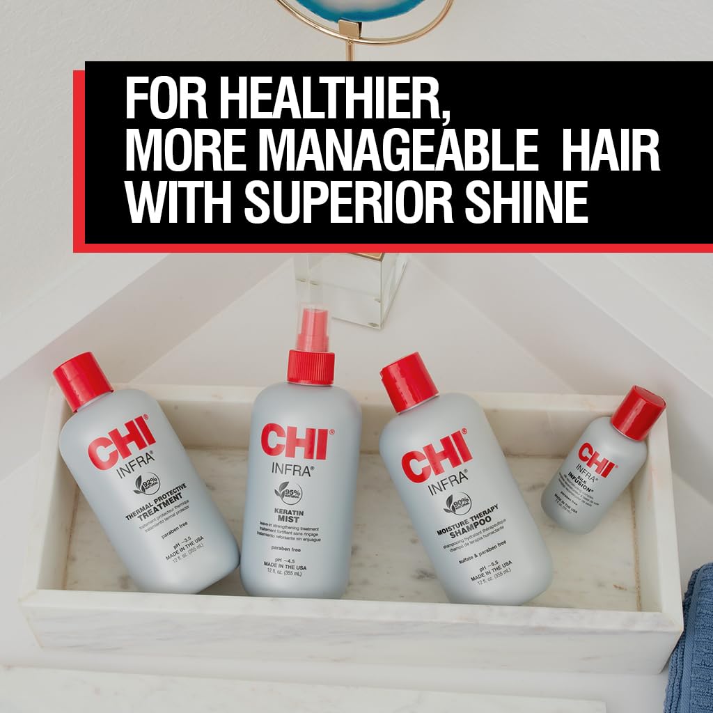 CHI Home Stylist Kit, 12 Oz Infra Shampoo, 12 Oz Treatment, 12 Oz Keratin Mist & 2 Oz Silk Infusion, Sulfate, Paraben, & Cruelty-Free, 4 Products