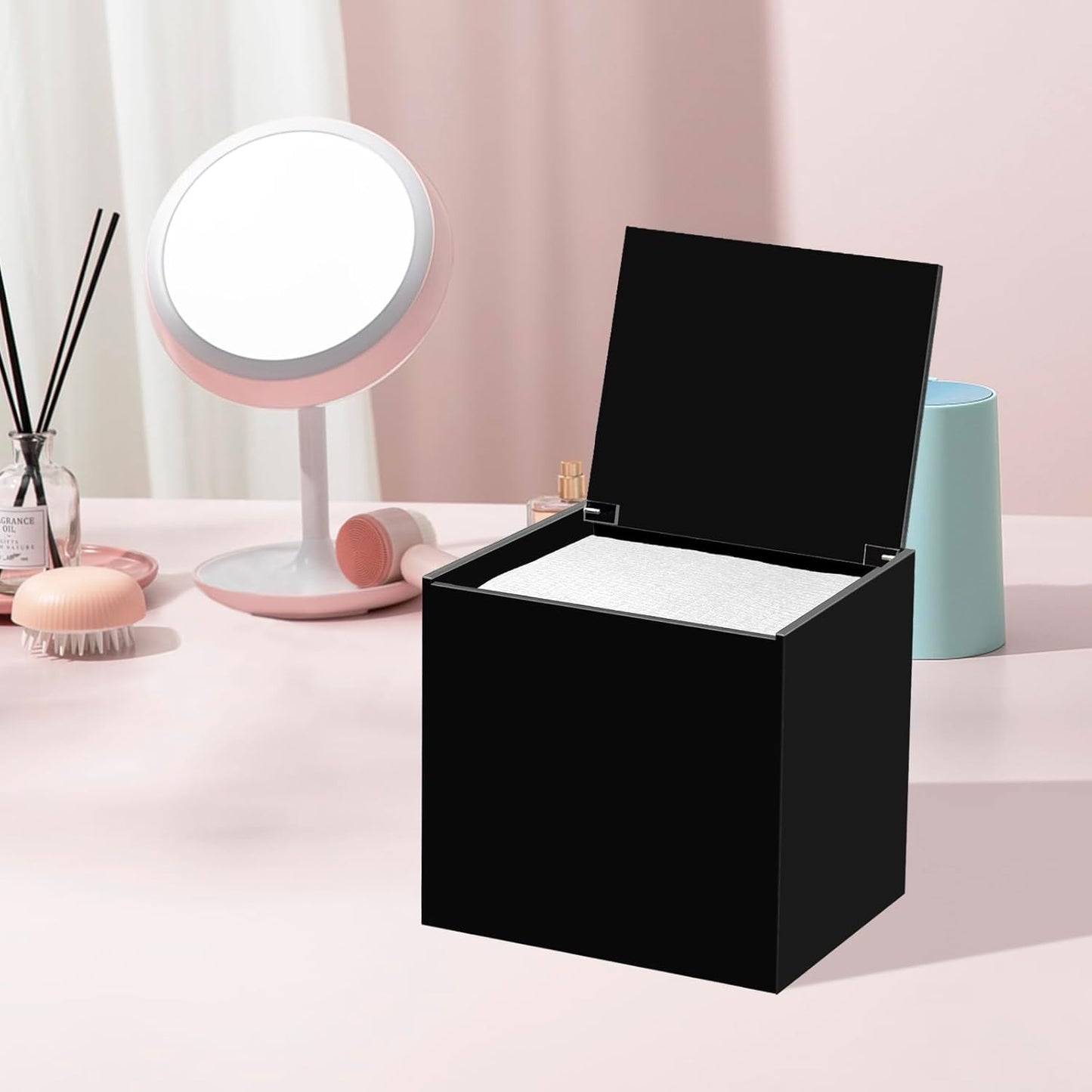 Face Towelettes Disposable Holder, Disposable Face Towel Container Acrylic, Facial Towels Storage Box, Black