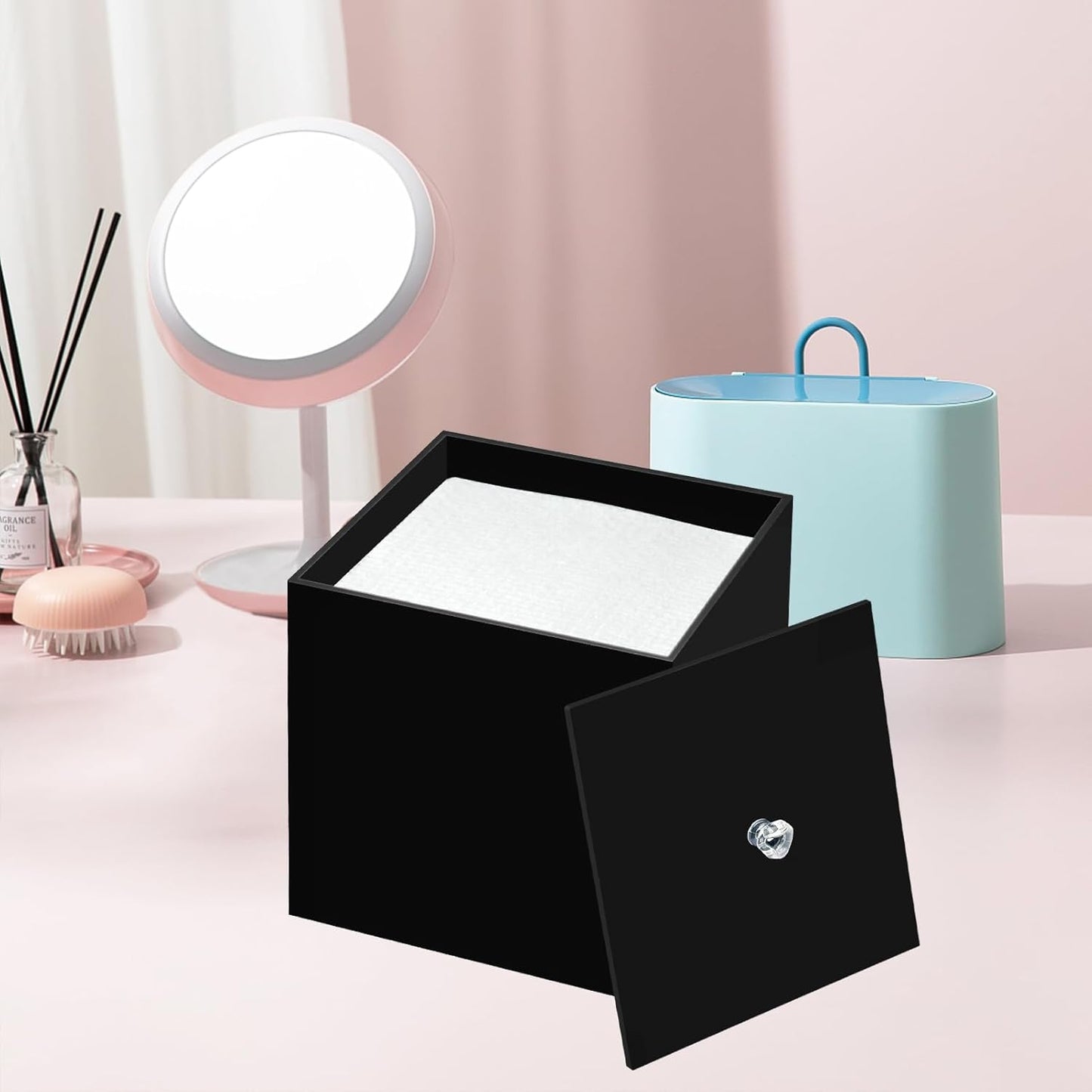 Disposable Face Towel Holder, Facial Towelettes Container Box, Acrylic Box for Facial Towels, Black