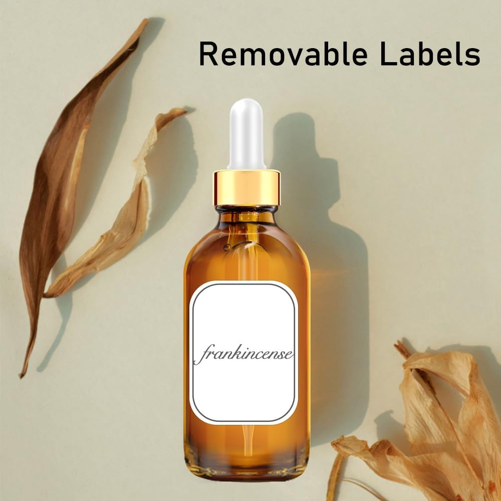 Bumobum Dropper Bottles 4oz, Amber Glass Bottles with Dropper for Essential Oils with Labels and Funnels, 2 Pcs Tincture Bottles with Golden Top (Unbreakable Plastic Eye Dropper with Measurements)