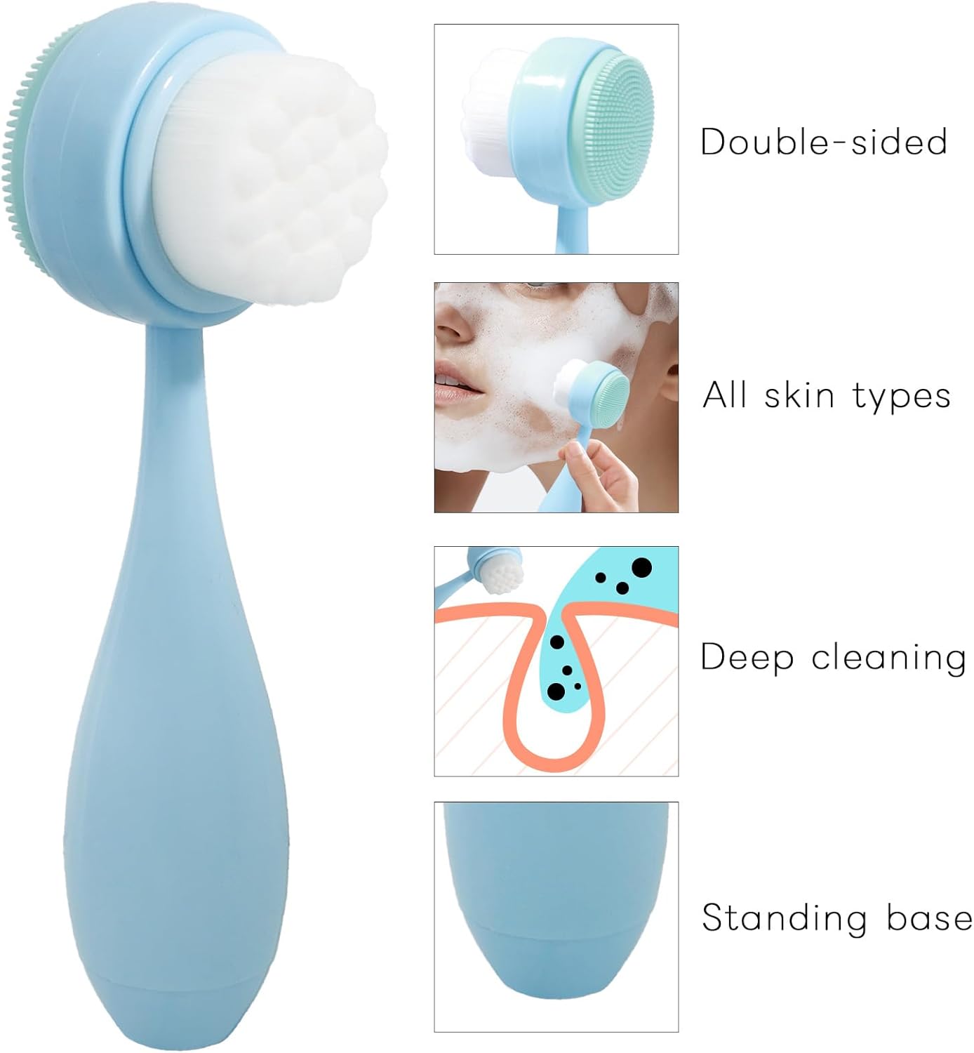 Face Brush 2 in 1, Facial Cleansing Brush Double Sides, Facial Exfoliation Scrub Brush Silicone Manual Face Scrubber Brush for Gentle Deep Pore Cleansing, Skincare (Sky Blue, 2 Pack)