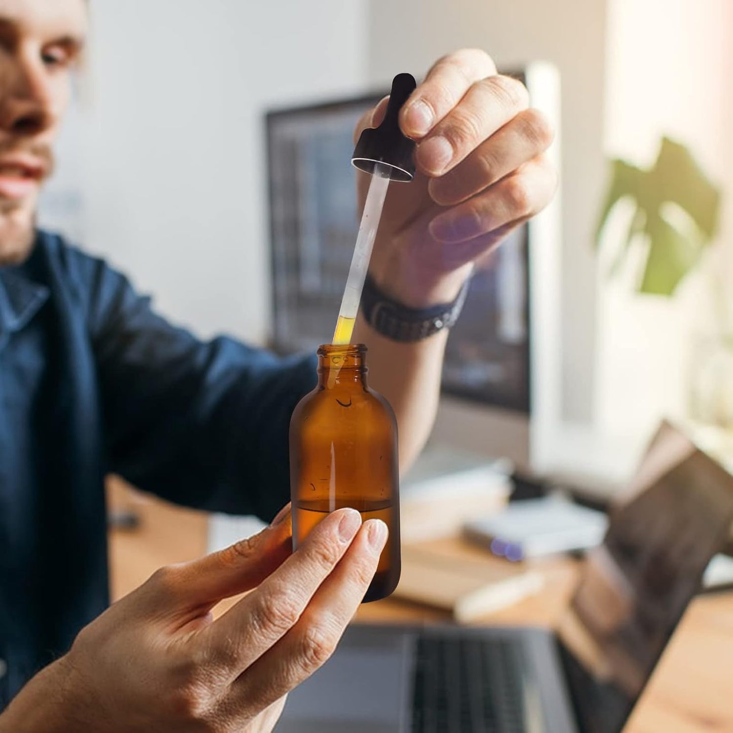 24 Pack 4oz Amber Glass Bottles with Glass Eye Droppers for Essential Oils, Perfumes & Lab Chemicals (Brushes, Funnels, Extra Droppers, Labels & Measuring Cup Included)